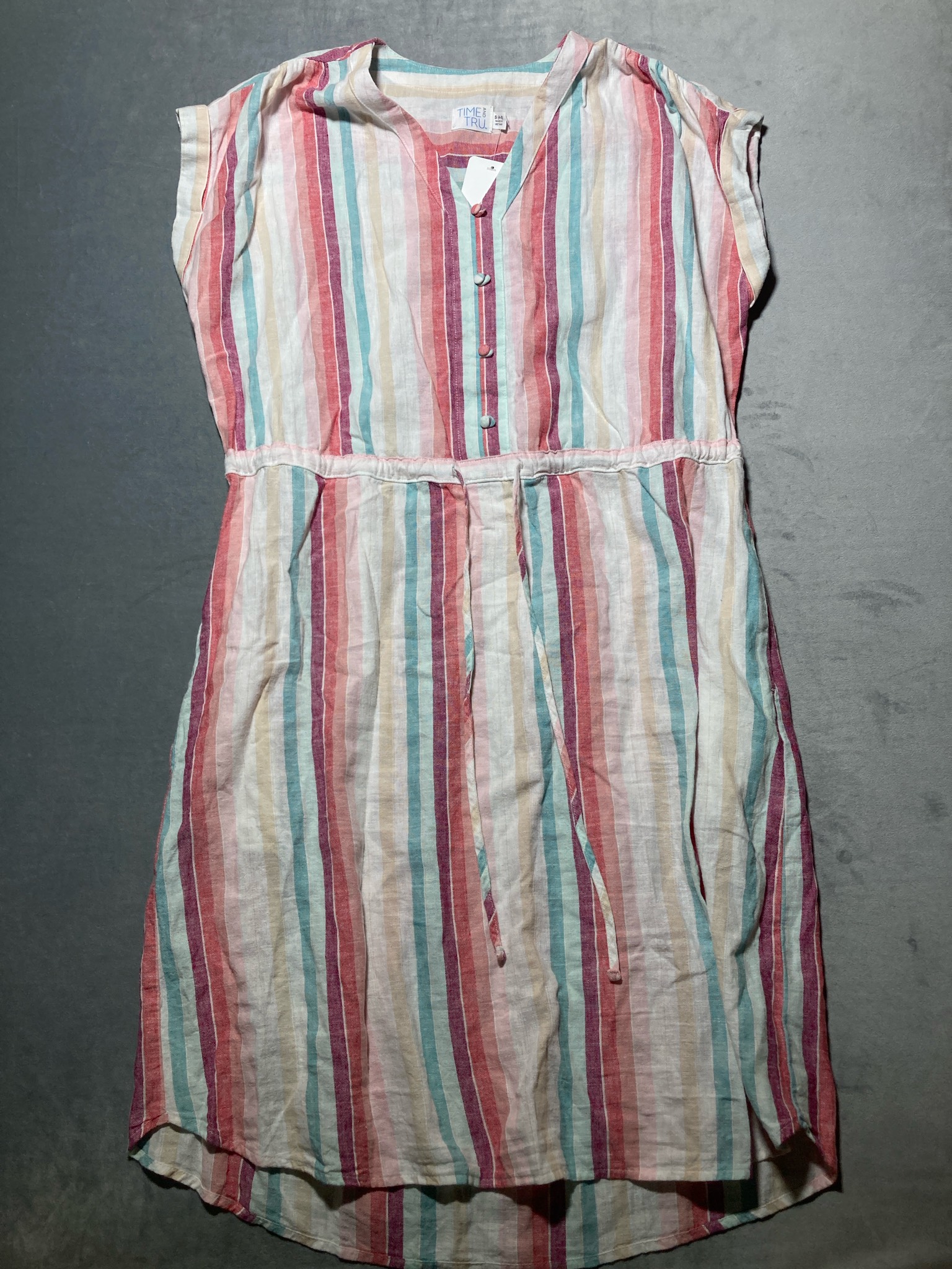 TIME AND TRU Multi-Color Striped Linen-Look Dress Size S (4-6)