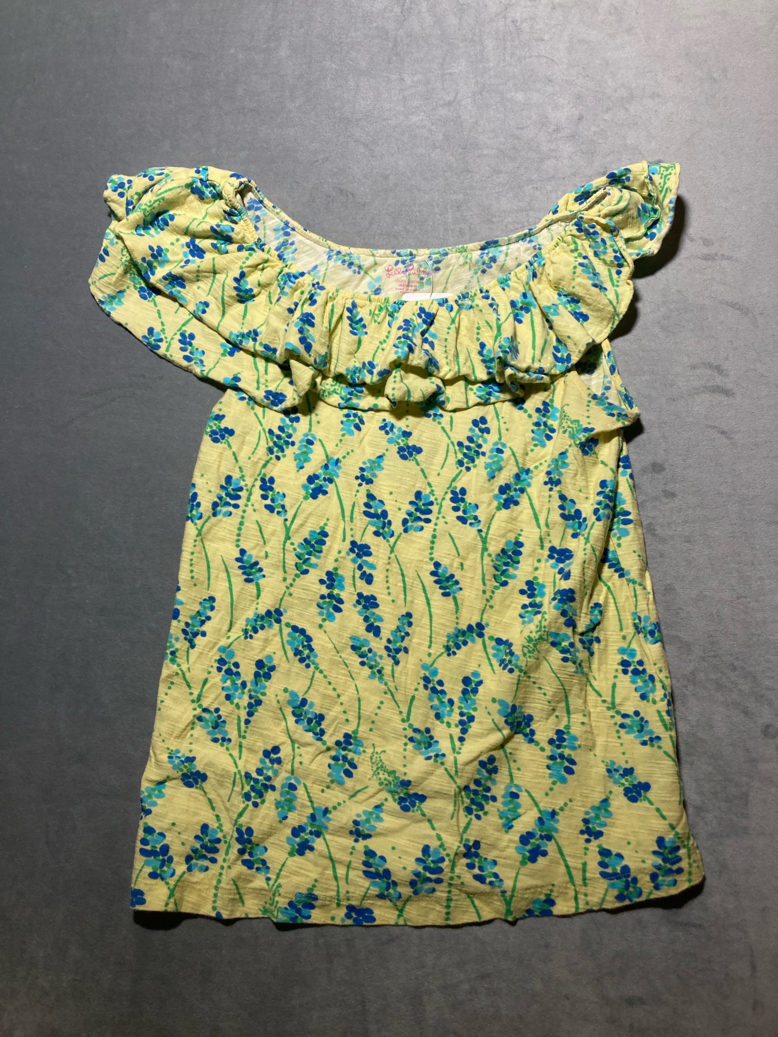 Lilly Pulitzer Yellow Floral Cotton Off-the-Shoulder Top Size Medium