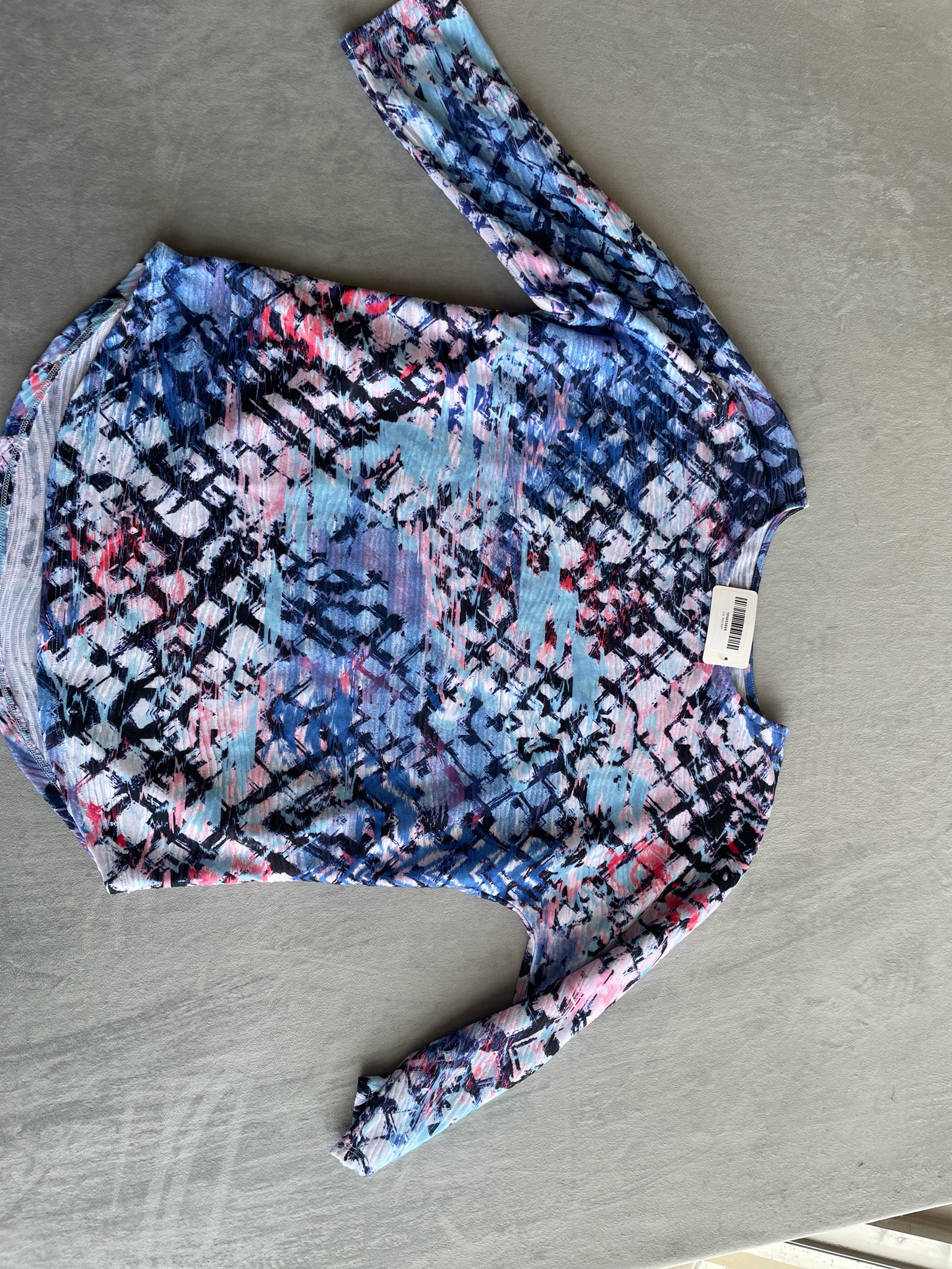 Blue Abstract Ribbed Knit Long Sleeve Top