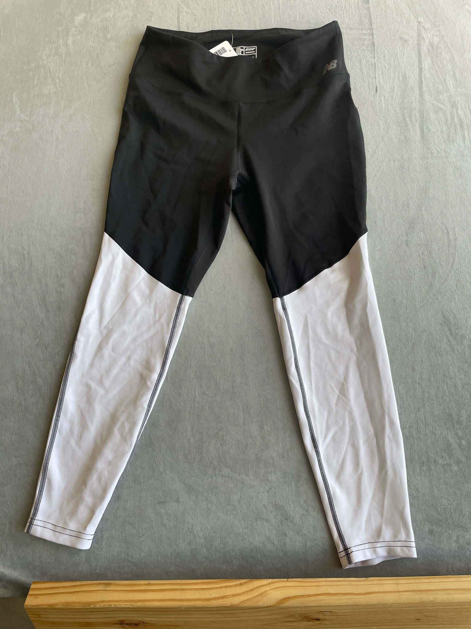 New Balance Black White Stretch Knit Leggings Size Large