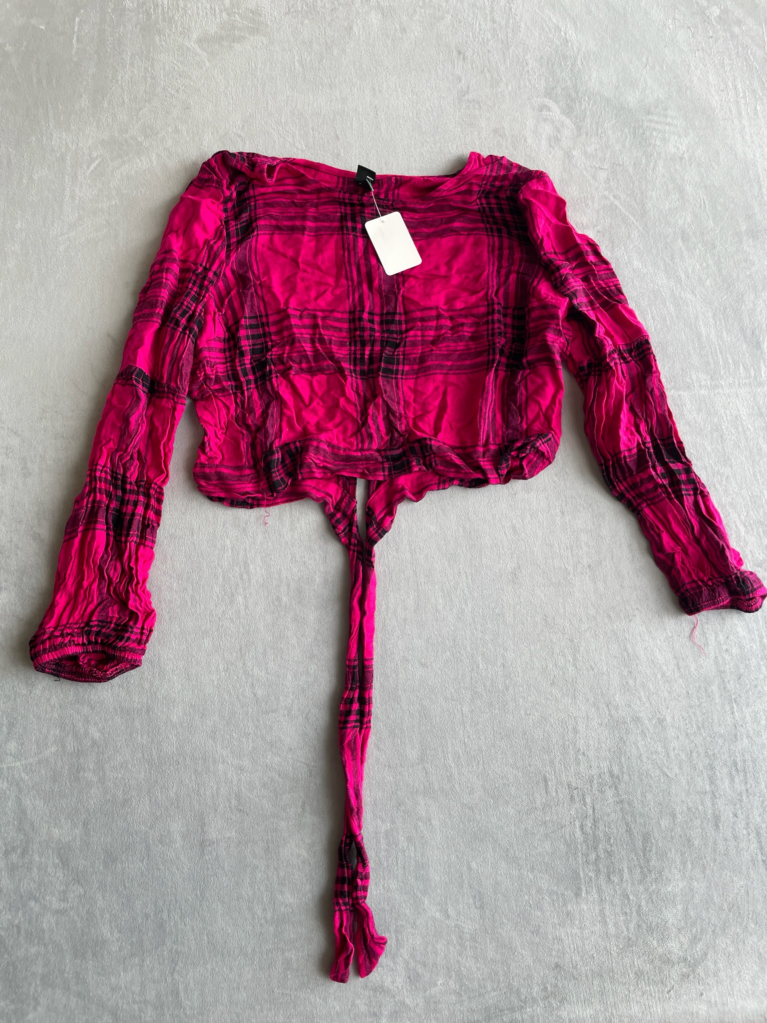 Wild Fable Fuchsia Plaid Lightweight Woven Tie-Front Crop Top Size XL