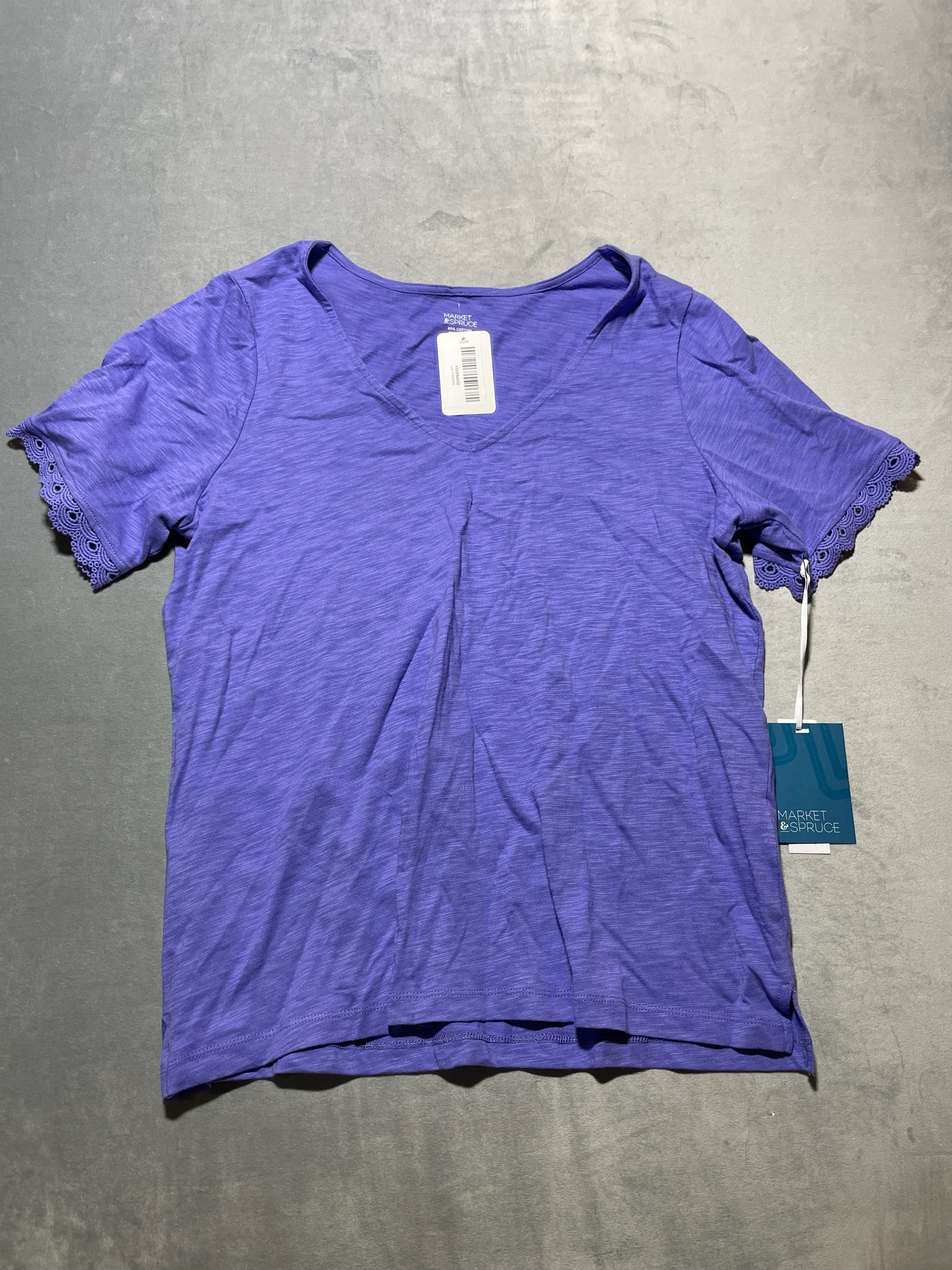 Market & Spruce Purple Cotton Modal V-Neck Top Size L