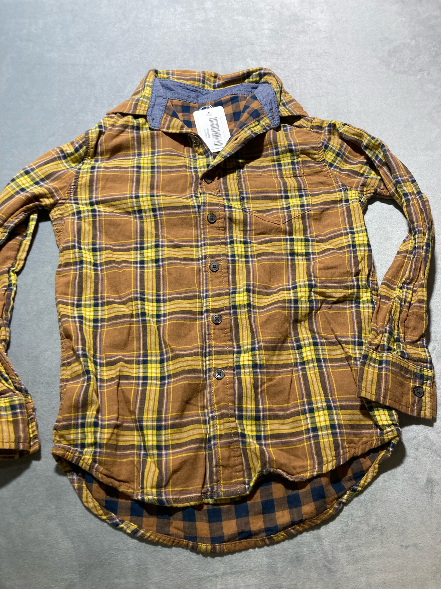 Wonder Nation Brown Yellow Navy Plaid button up shirt size 10-12