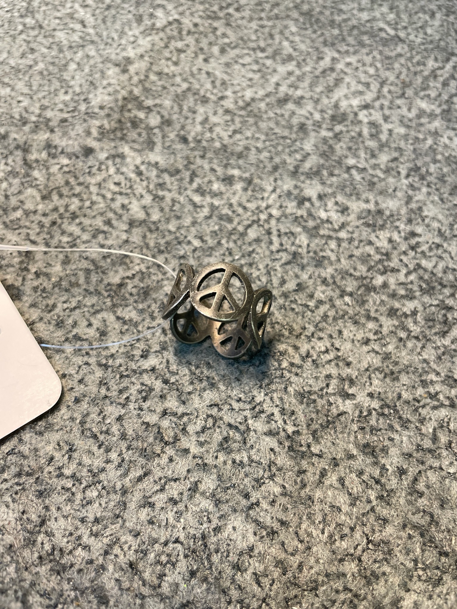 Antique Silver Tone Peace Sign Ring