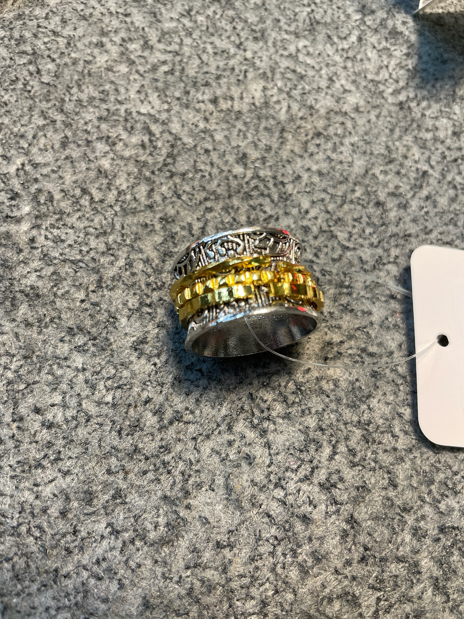 Silver Tone and Gold Tone Wide Band Ring