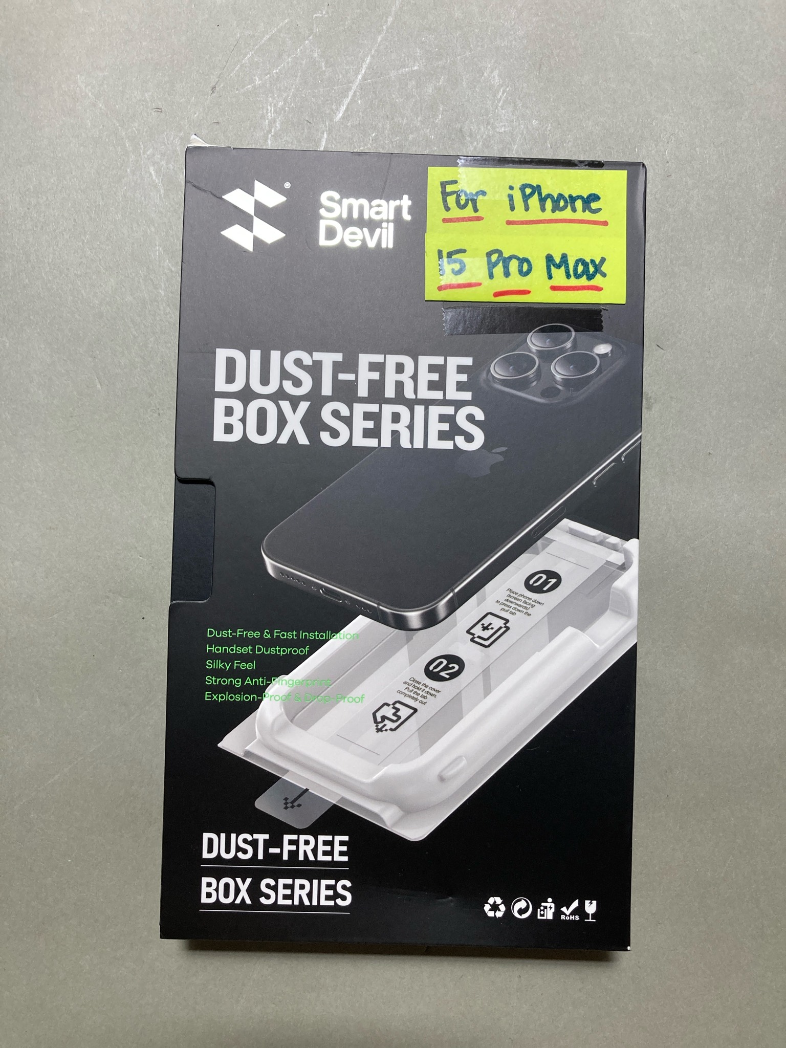 SmartDevil Black Tempered Glass Screen Protector Size iPhone 15 Pro Max