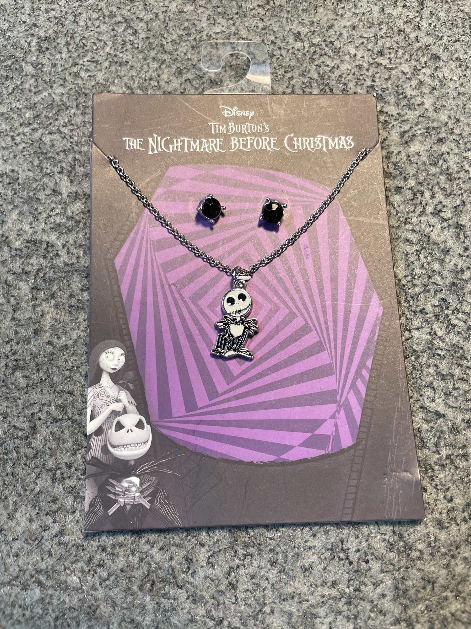 Disney Silver Tone Jack Skellington Necklace and Earring Set