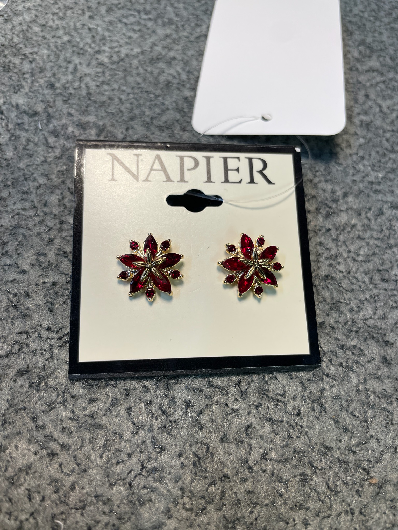 Napier Deep Red Floral Cluster Earrings