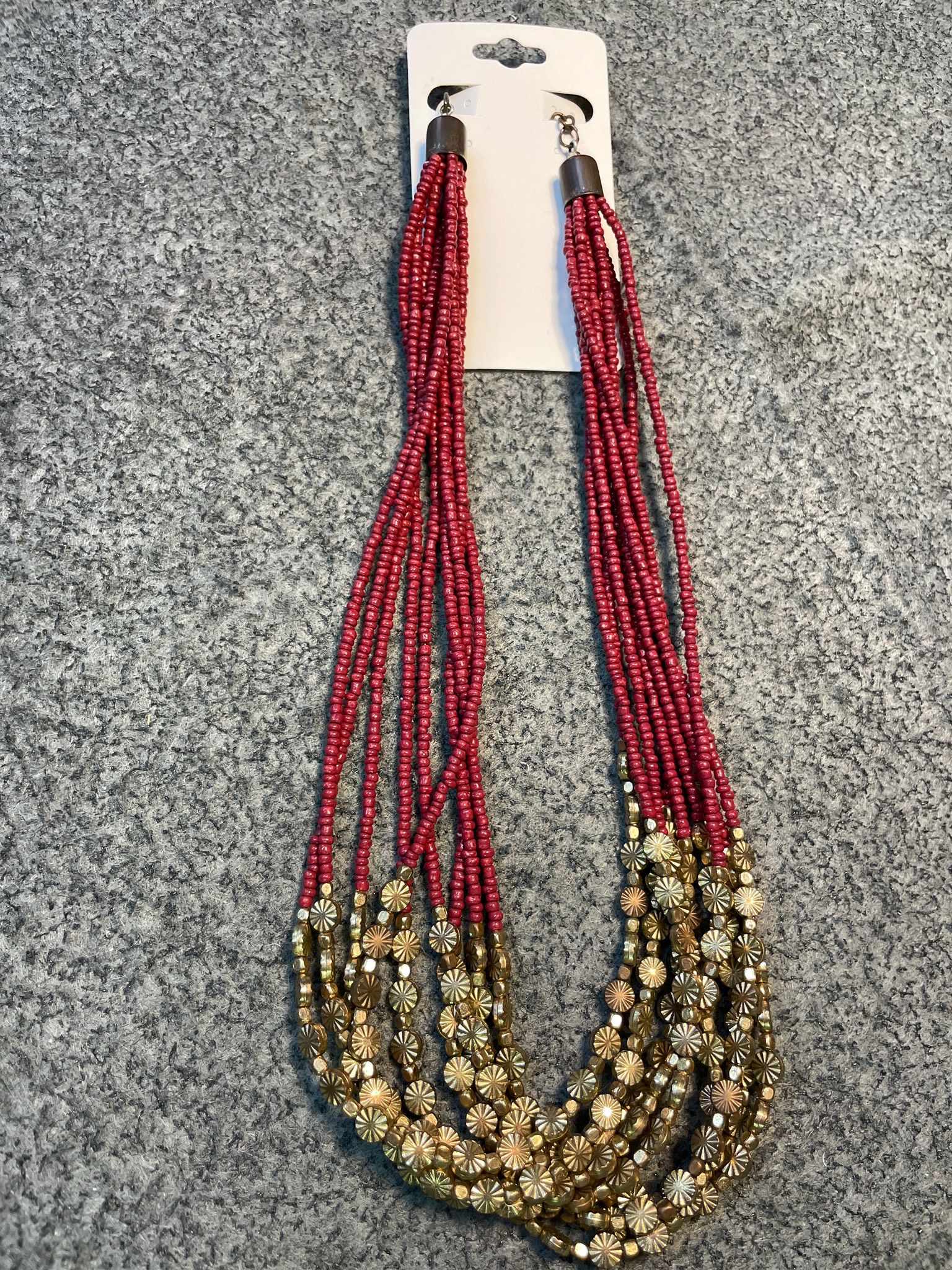Red Multi-Strand Beaded Necklace