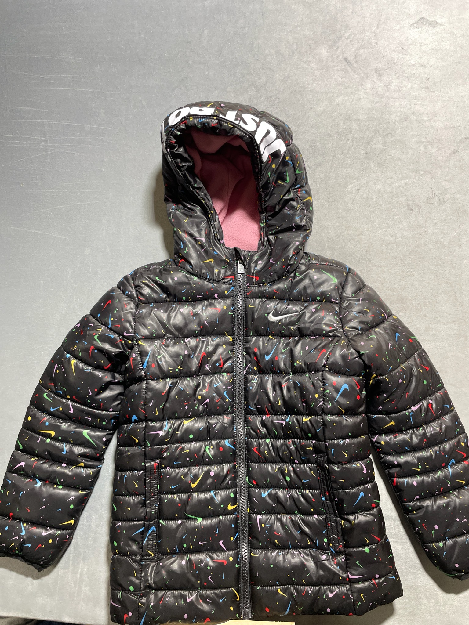Nike Black Multicolor Print Polyester Puffer Jacket Size 4T