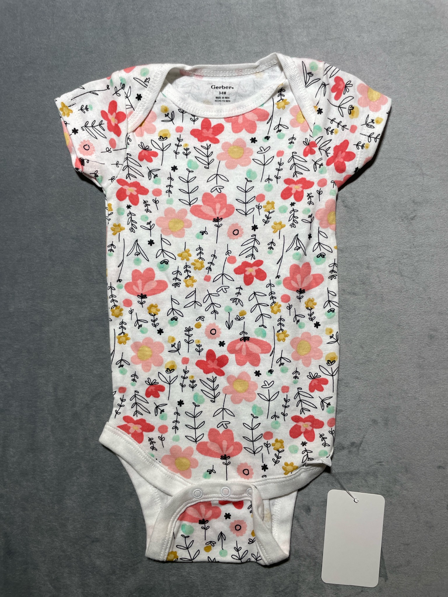 Gerber White Floral Cotton onesie size 3-6M