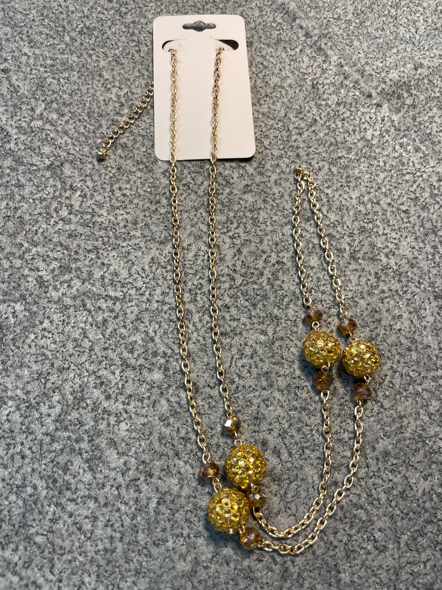 Gold Tone Rhinestone Bead Necklace