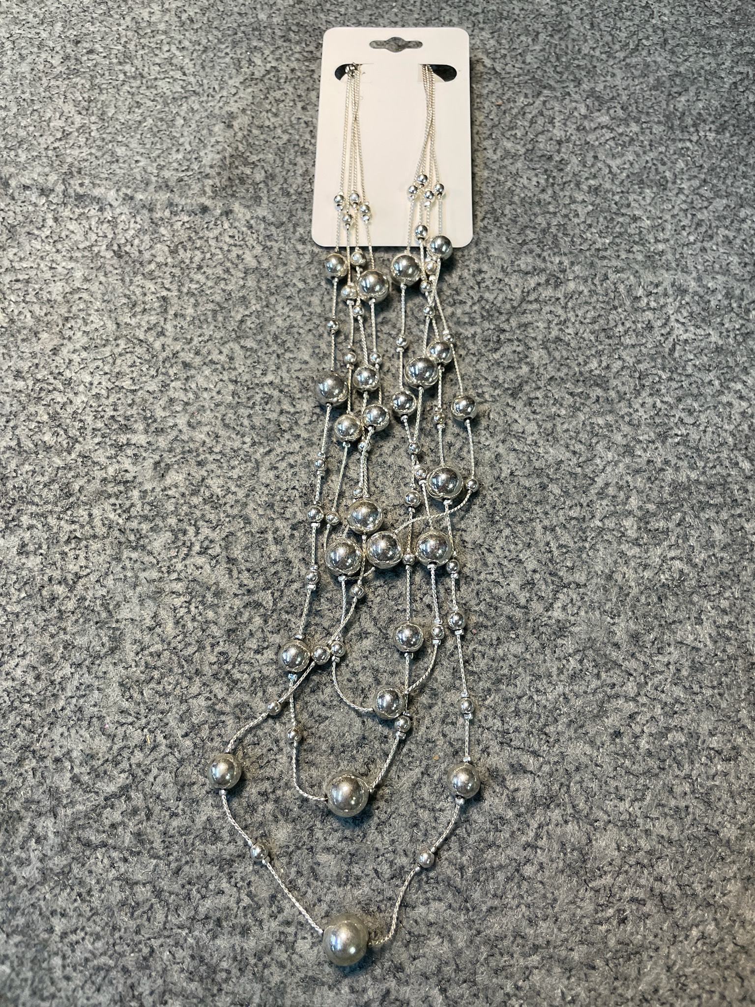Silver Tone Multi-Strand Beaded Necklace Size Long