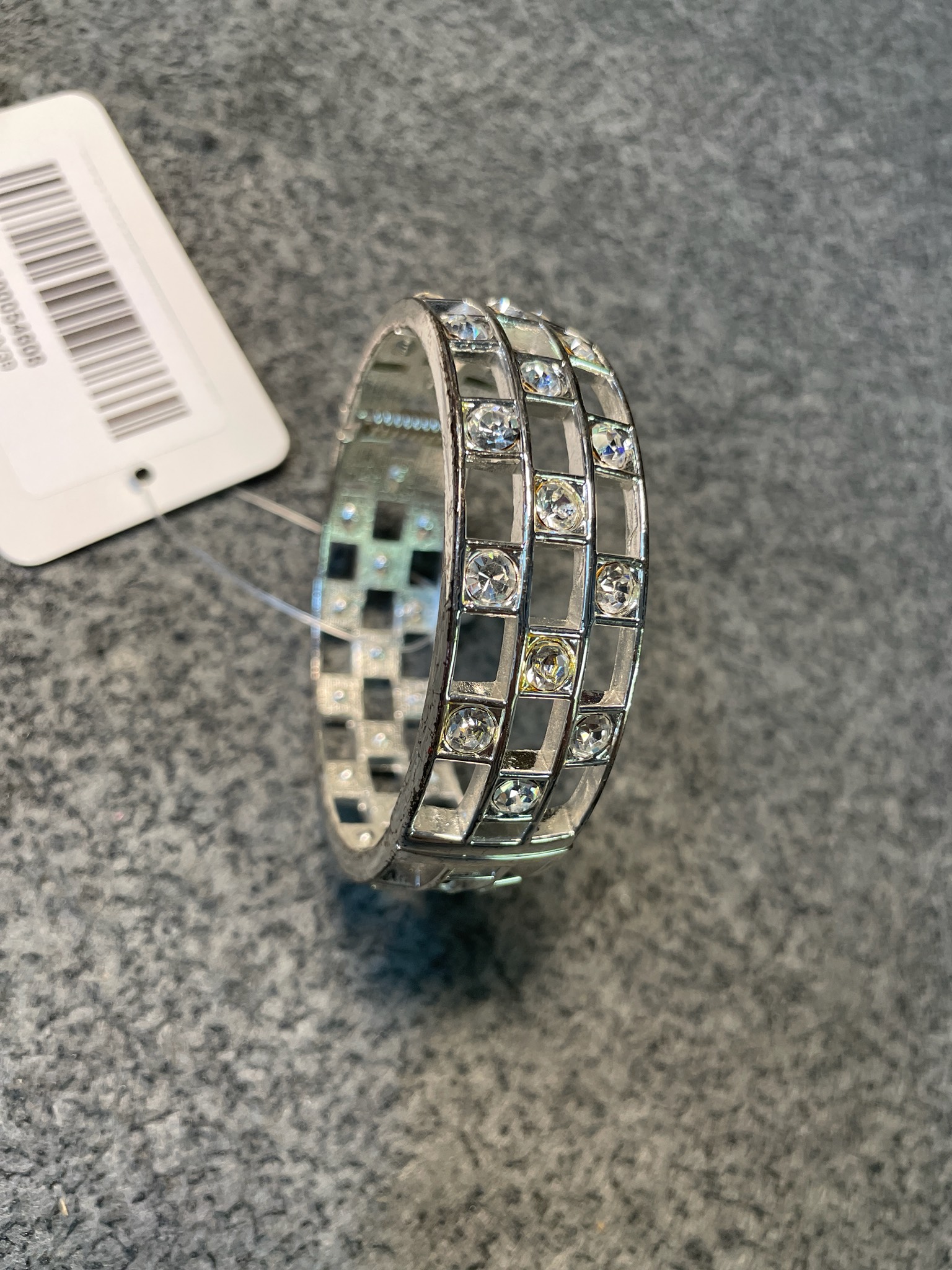 Silver Tone Rhinestone Hinged Bangle