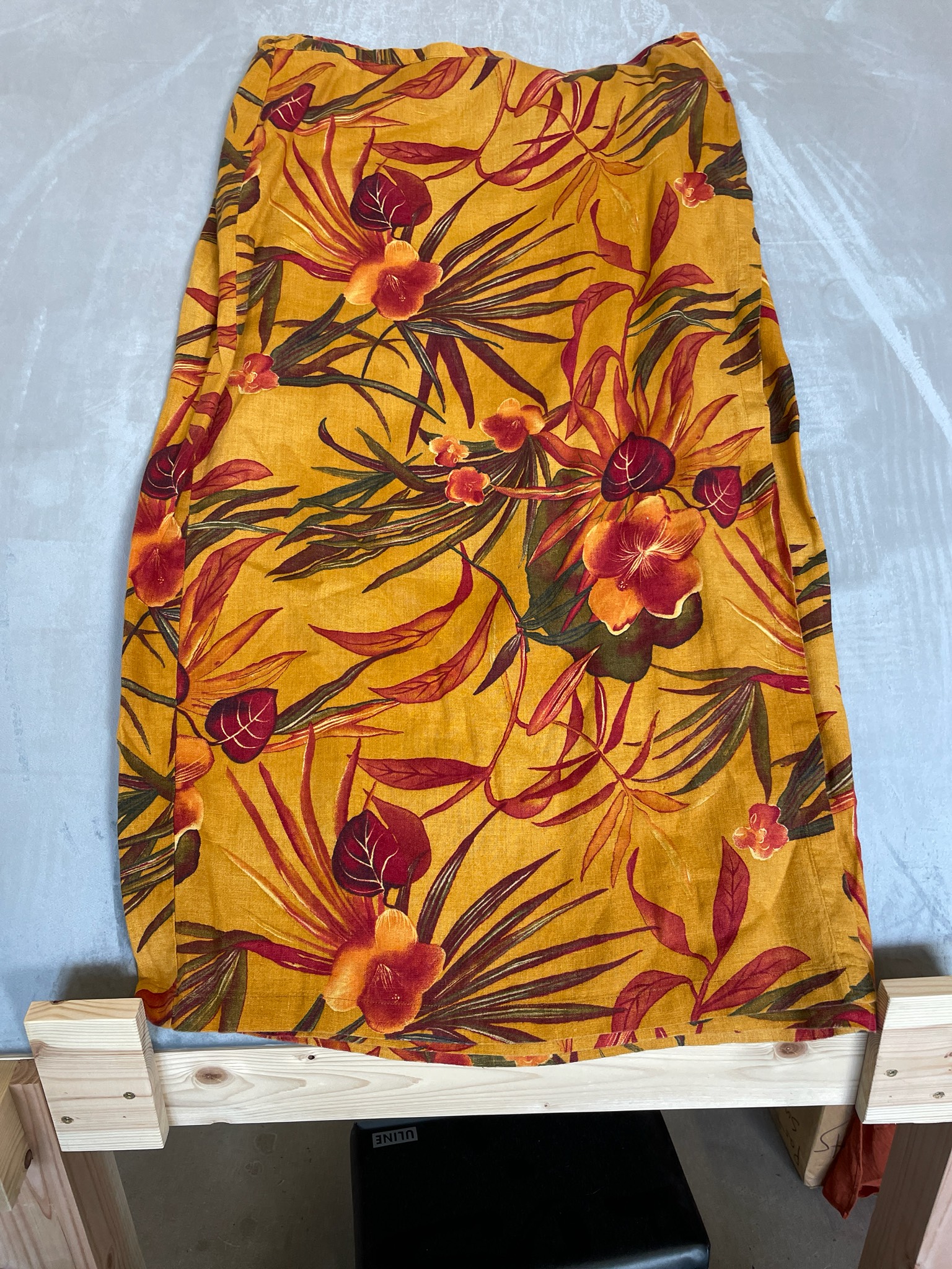 Chico's Mustard Tropical Floral Linen Skirt Size Size 8
