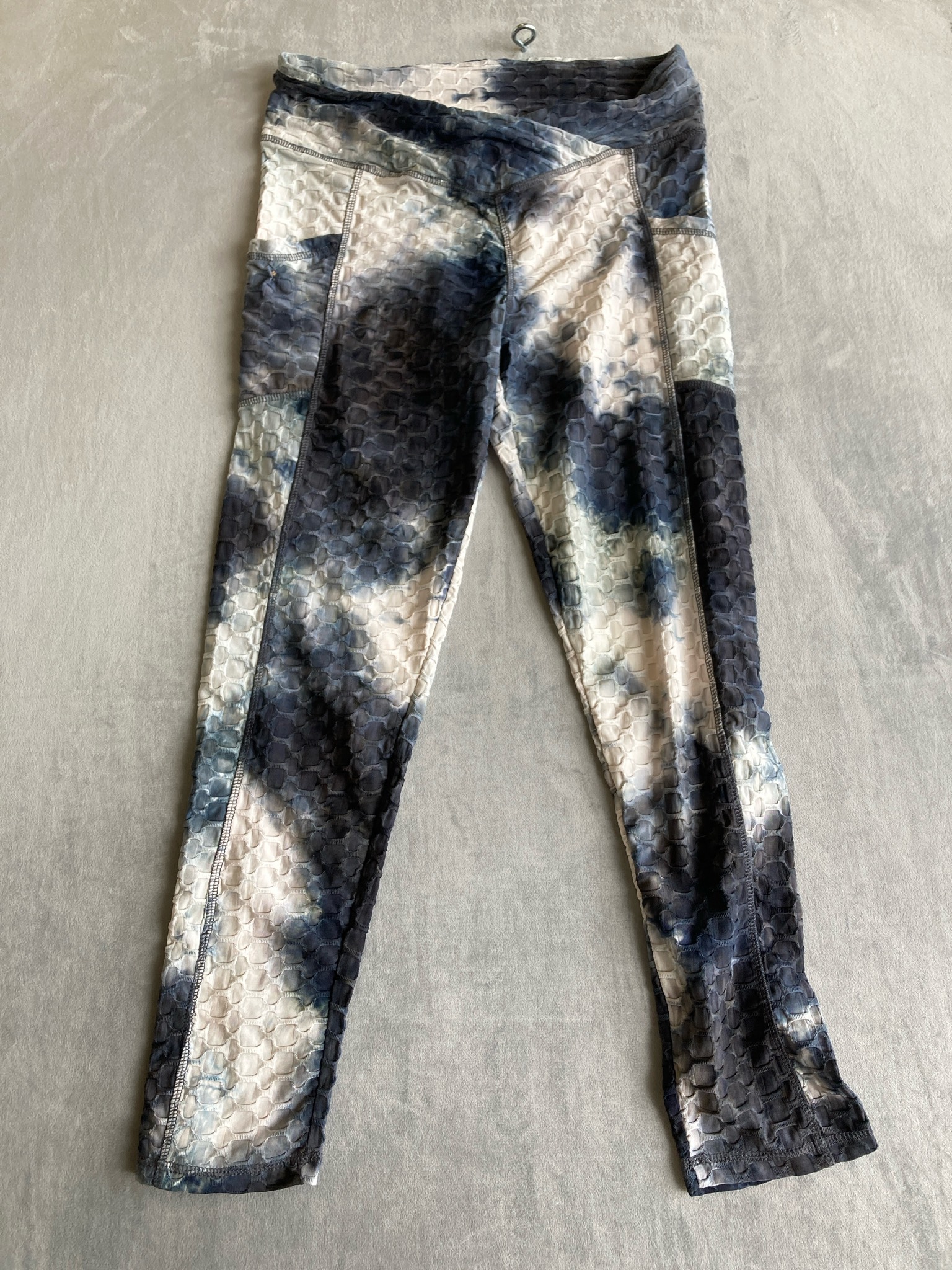 LA+IMAGE Blue Gray Tie-Dye Polyester-Spandex Leggings Size Large