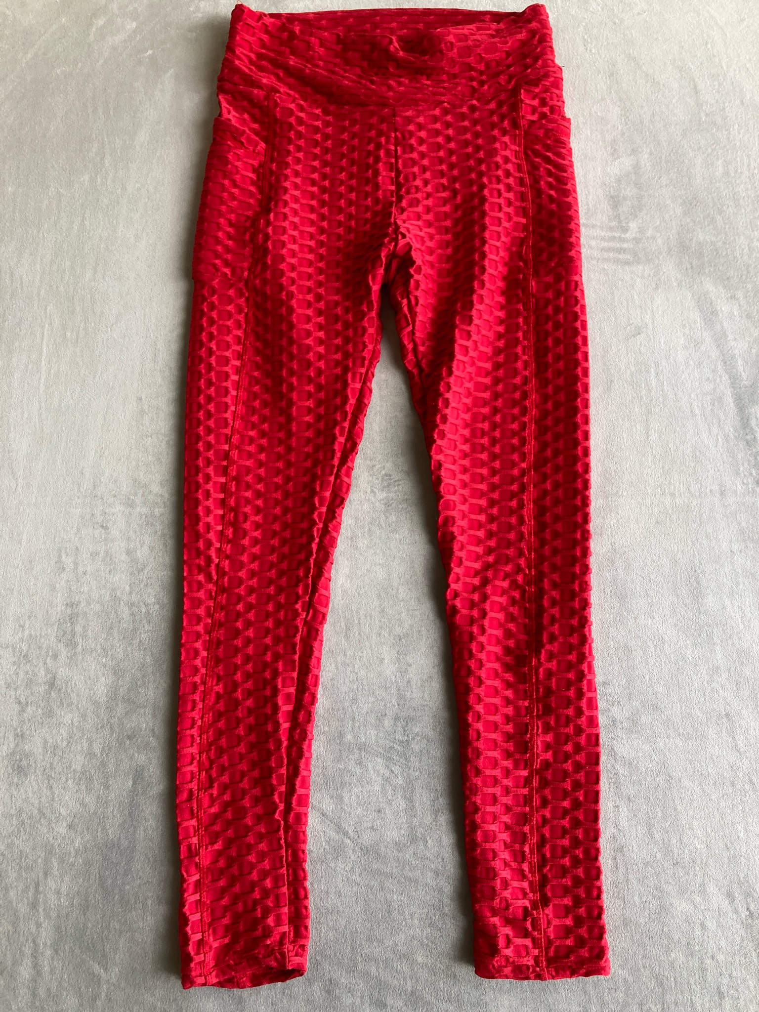 White Birch Red Textured Stretch Knit Leggings Size XL