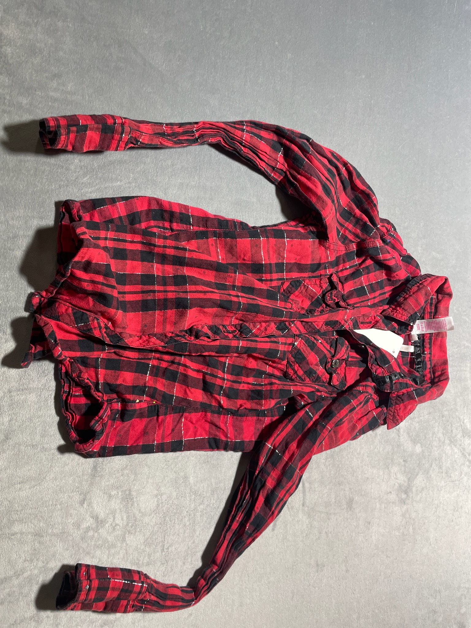 Justice Red Black Plaid Cotton Blend Button-Up Shirt Size Size 10