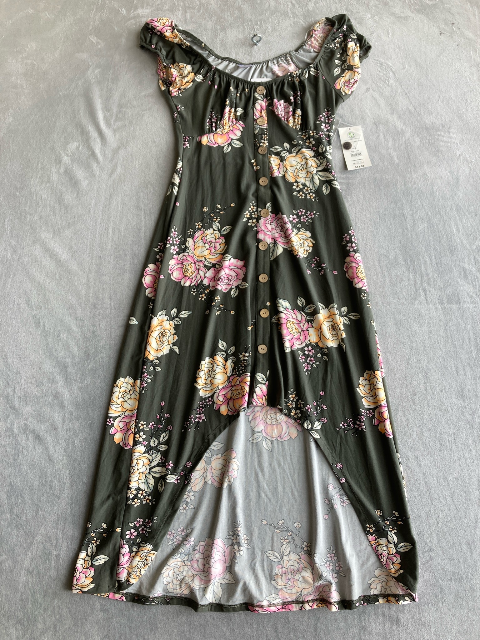 No Boundaries Olive Floral Knit Dress Size S (3-5)