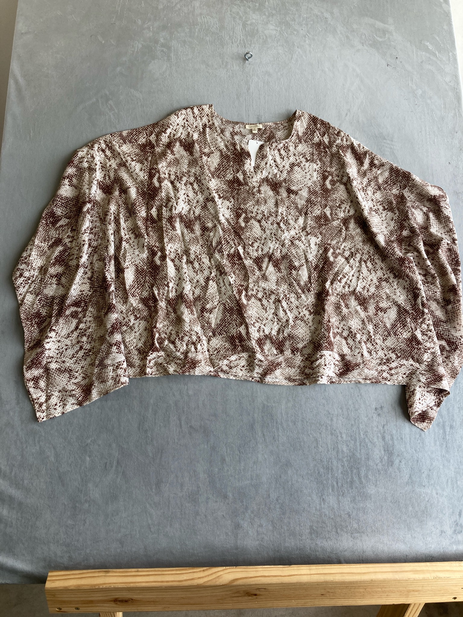 Cotton Bleu Cream Brown Animal Print Lightweight Woven Blouse Size L
