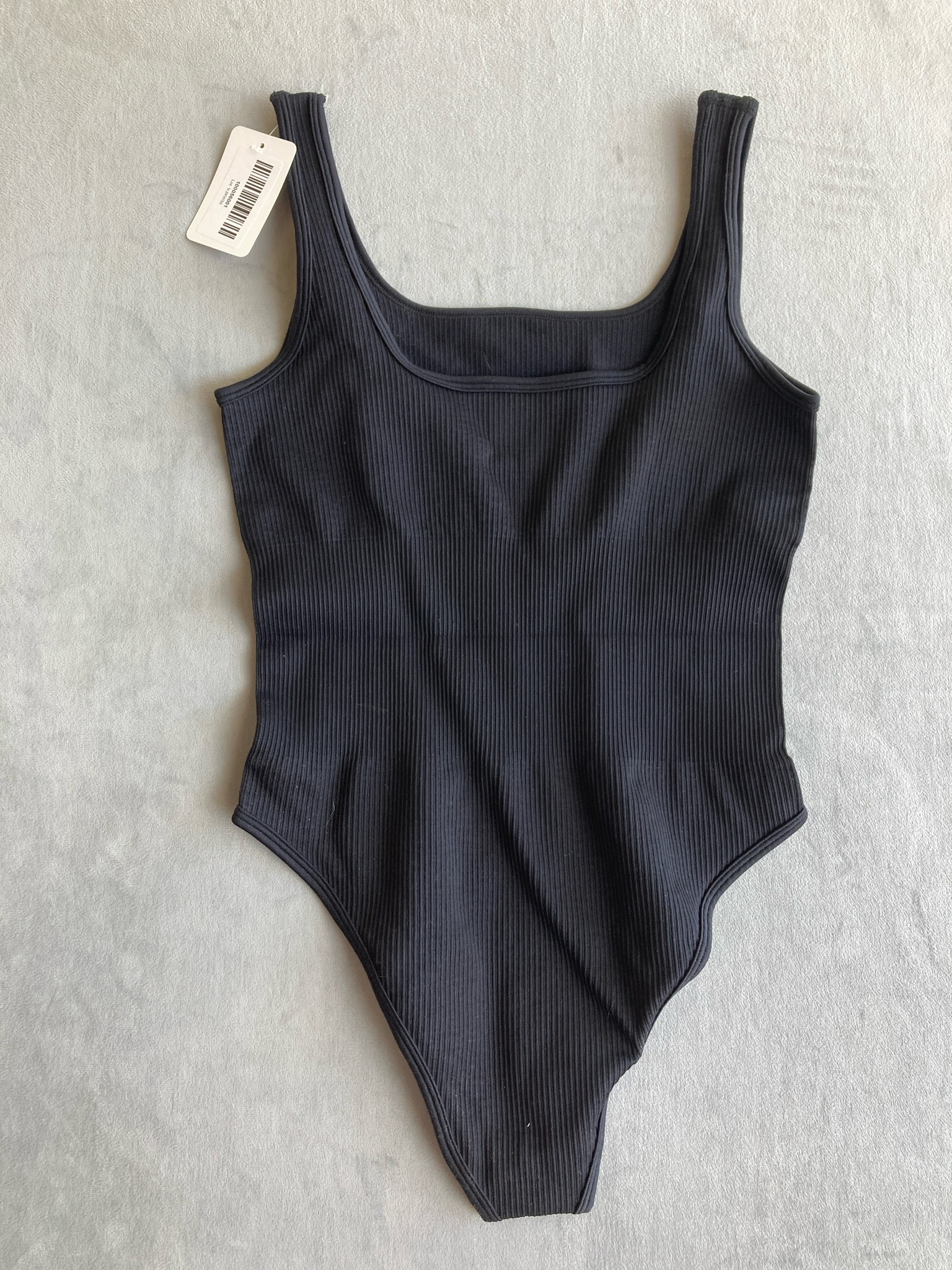 OQQ Black Ribbed Nylon-Spandex Bodysuit Size M