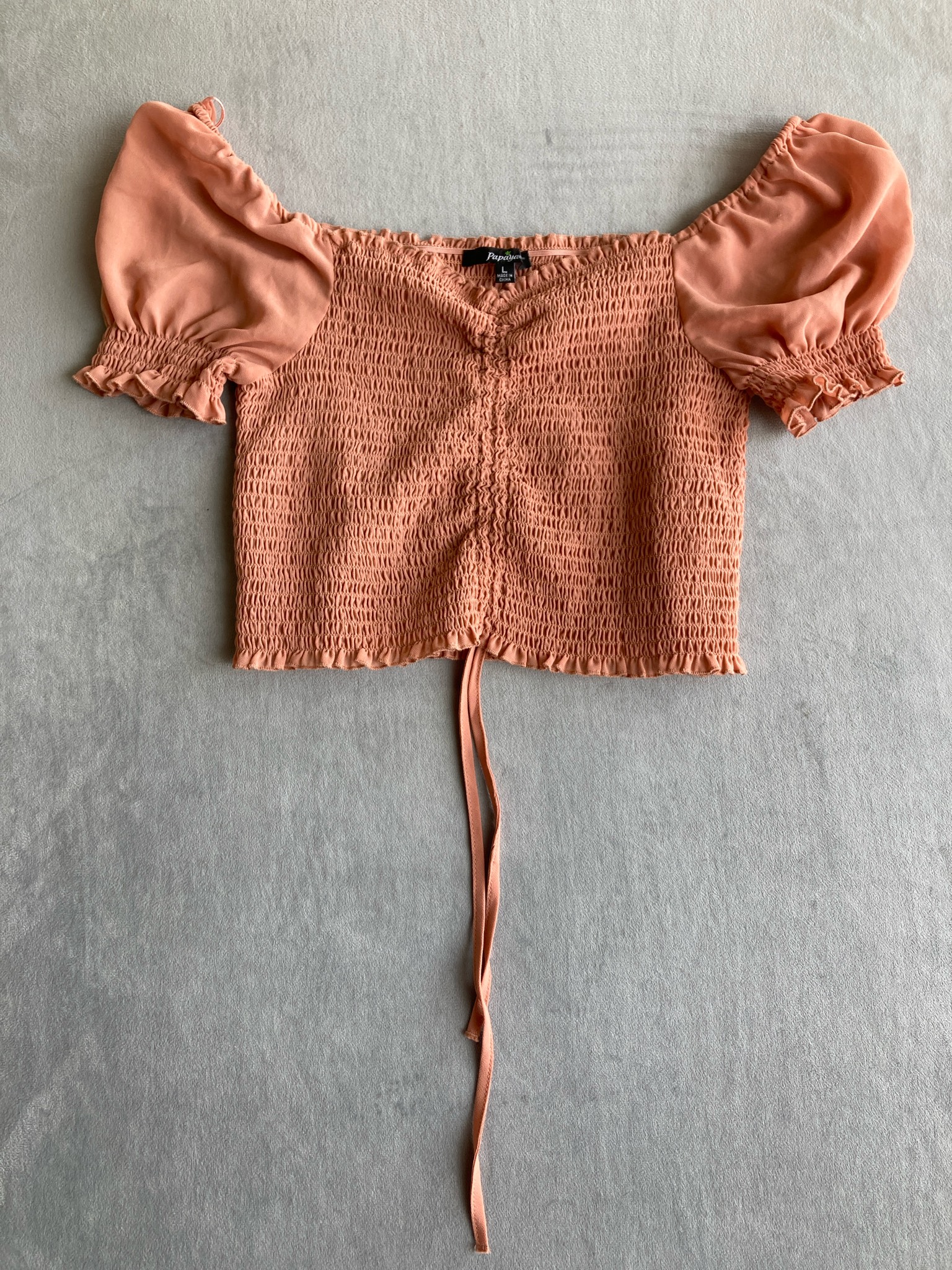 Papaya Peach Smocked Crop Top Size L