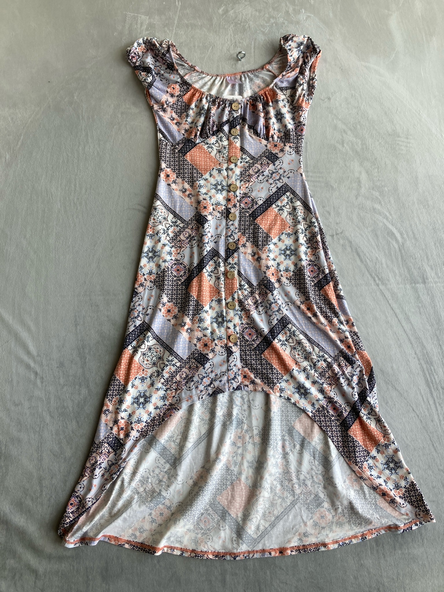 No Boundaries Peach Patchwork Jersey Knit Dress Size S (3-5)