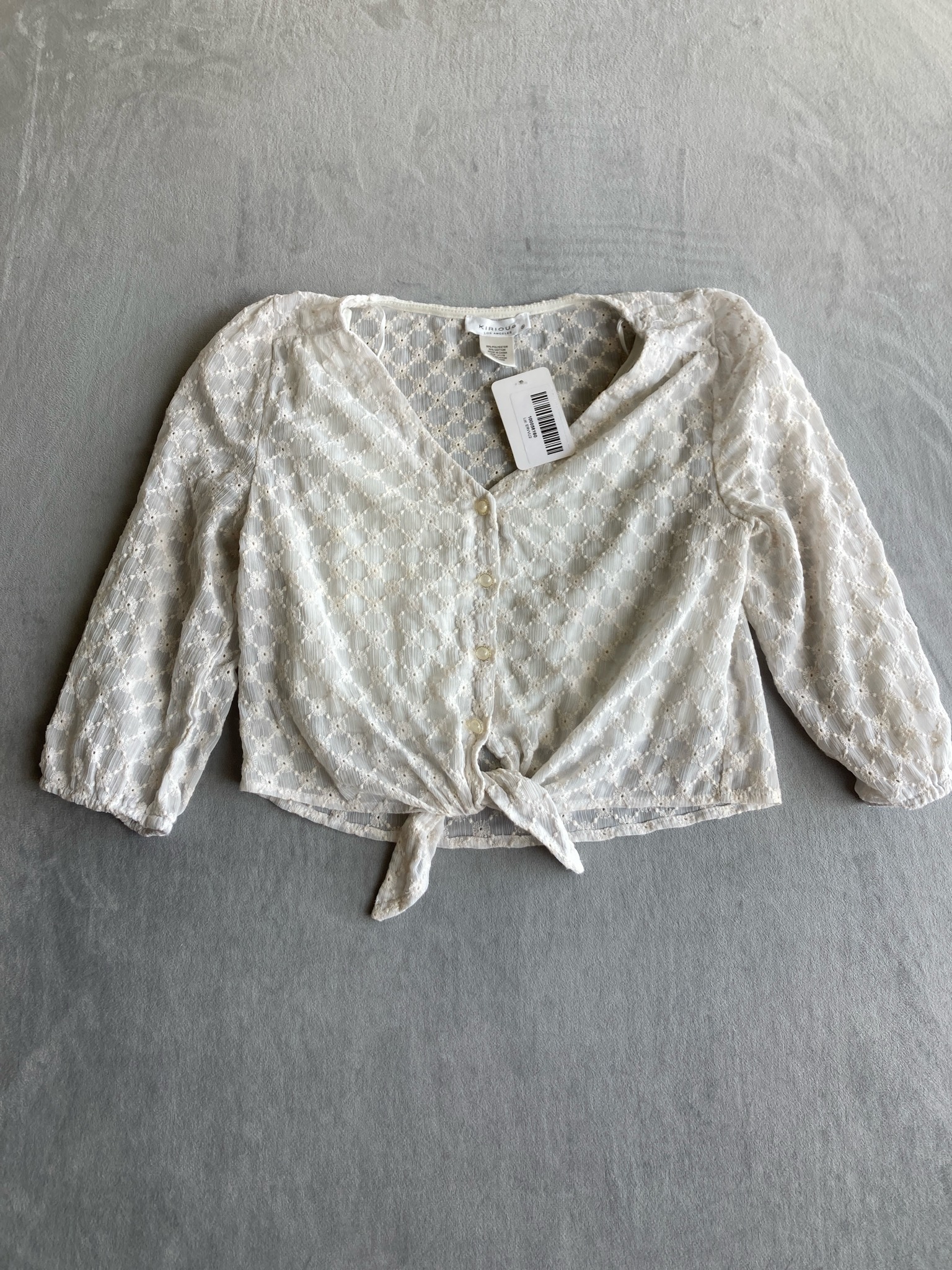 KIRIOUS Ivory Embroidered Eyelet Cotton-Blend Blouse Size S