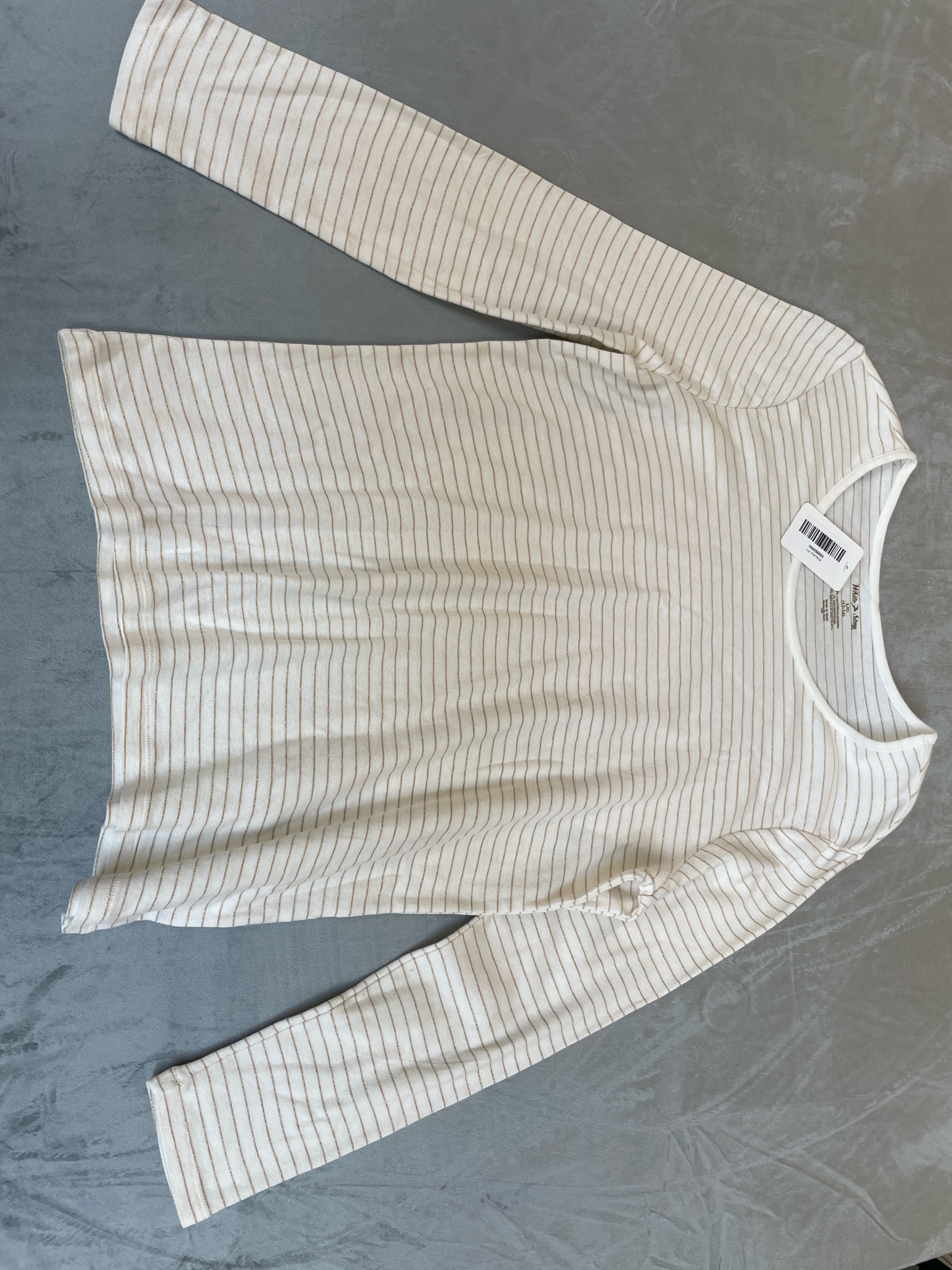White Stag Off-White Metallic-Striped Cotton Blend Long Sleeve Top Size L/G (12-14)