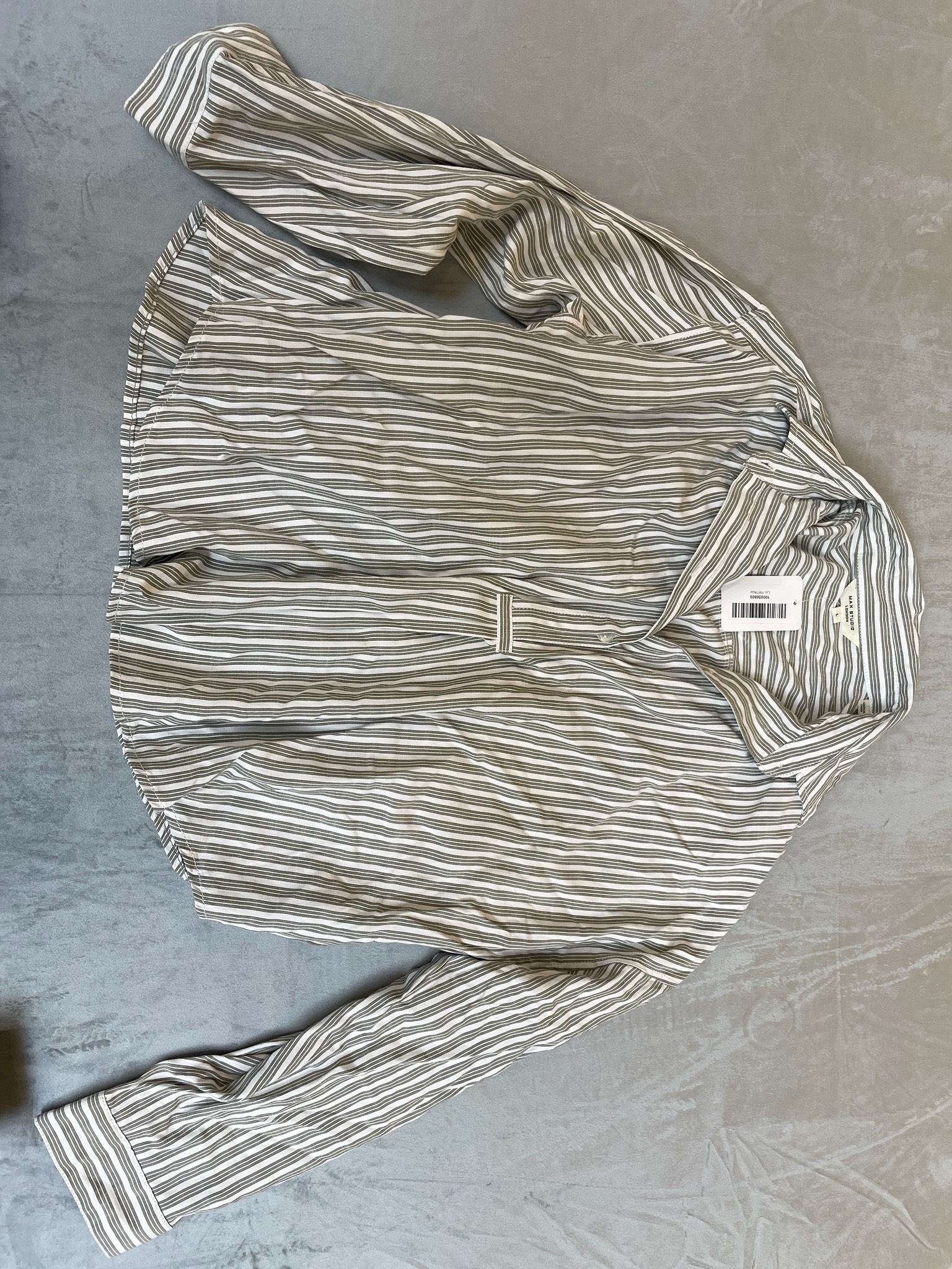 Max Studio White Striped Lightweight Woven Button-Up Shirt Size L