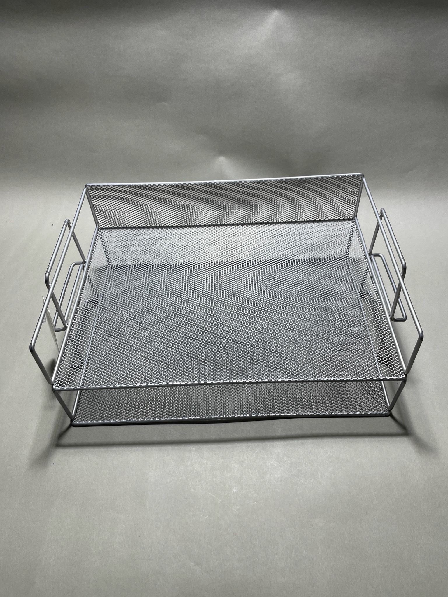Silver Two-Tier Mesh Desk Organizer