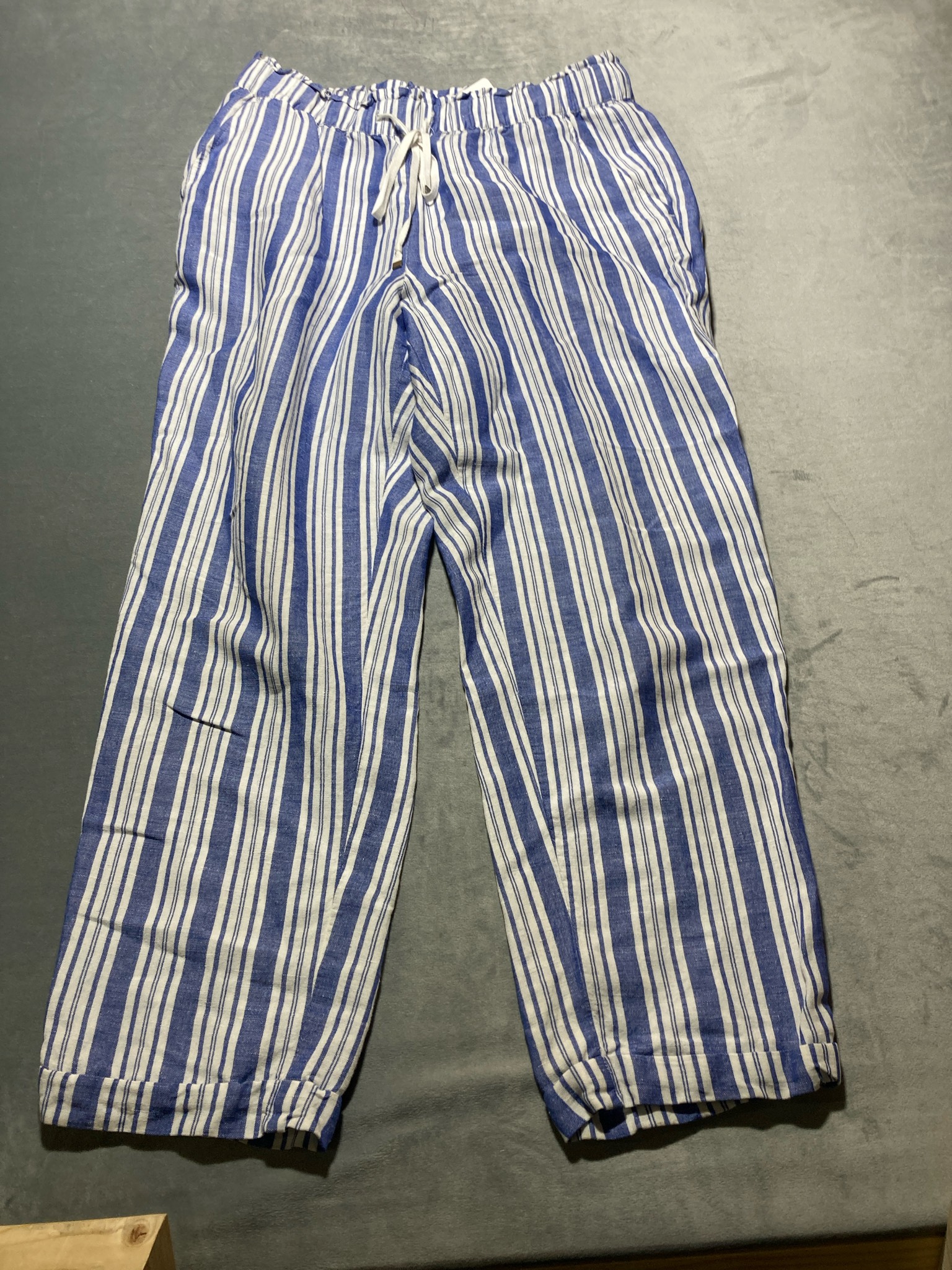 LOFT Blue White Striped Woven Pants Size M
