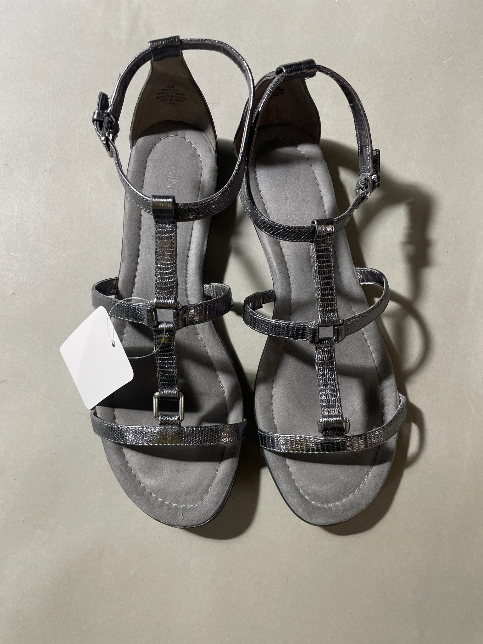 Nine West Silver Metallic T-Strap Sandals