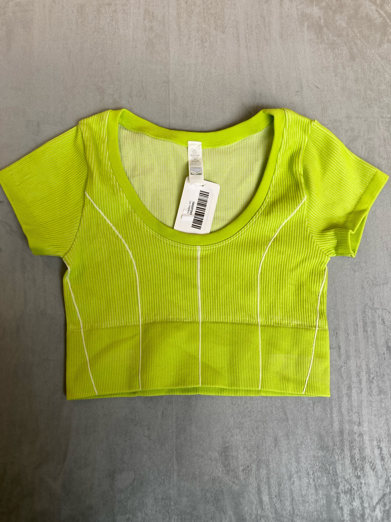 OFFLINE by Aerie Neon Lime Ribbed Crop Top Size S/P