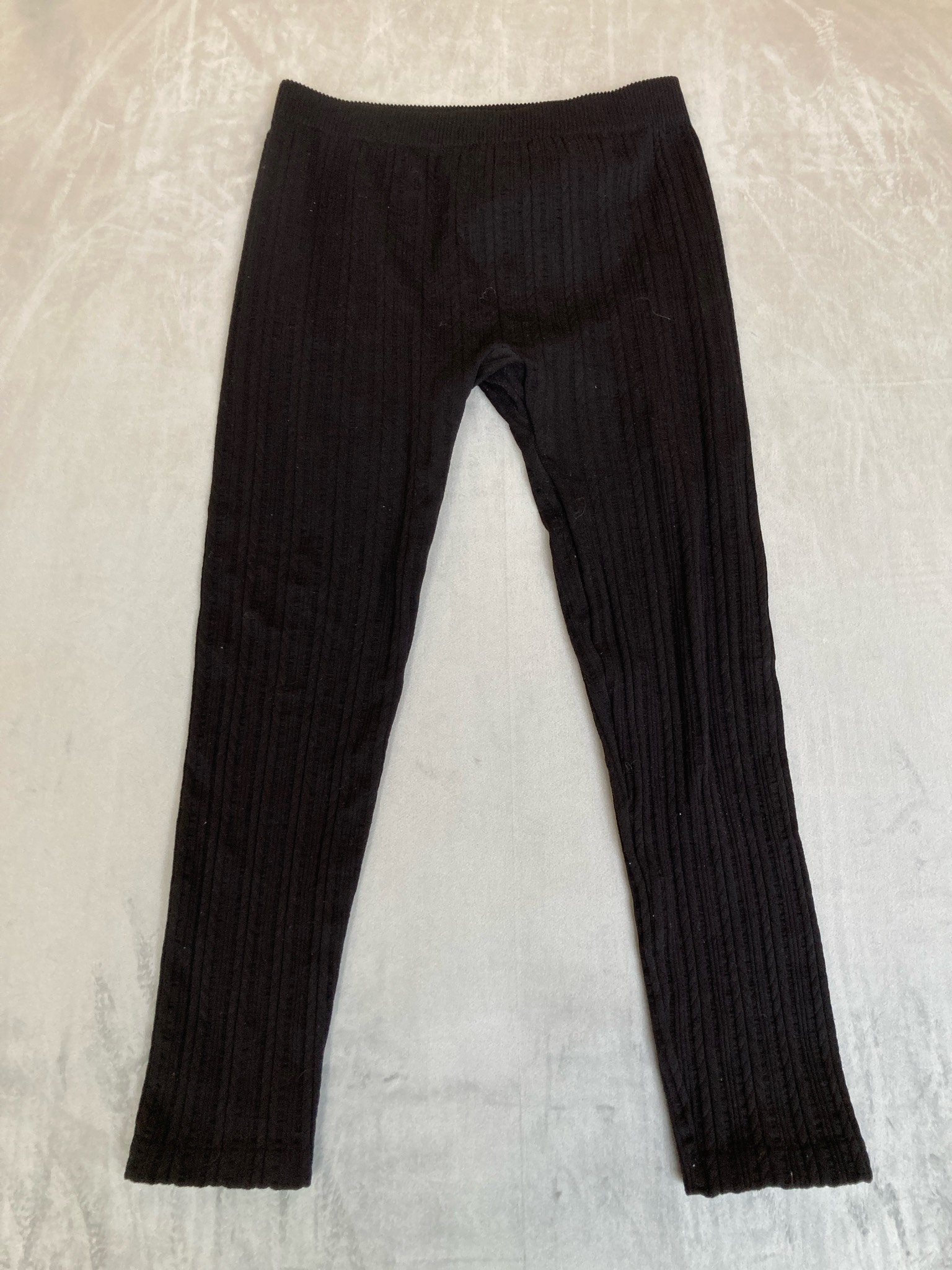 Black Ribbed Polyester Spandex Leggings Size L/XL