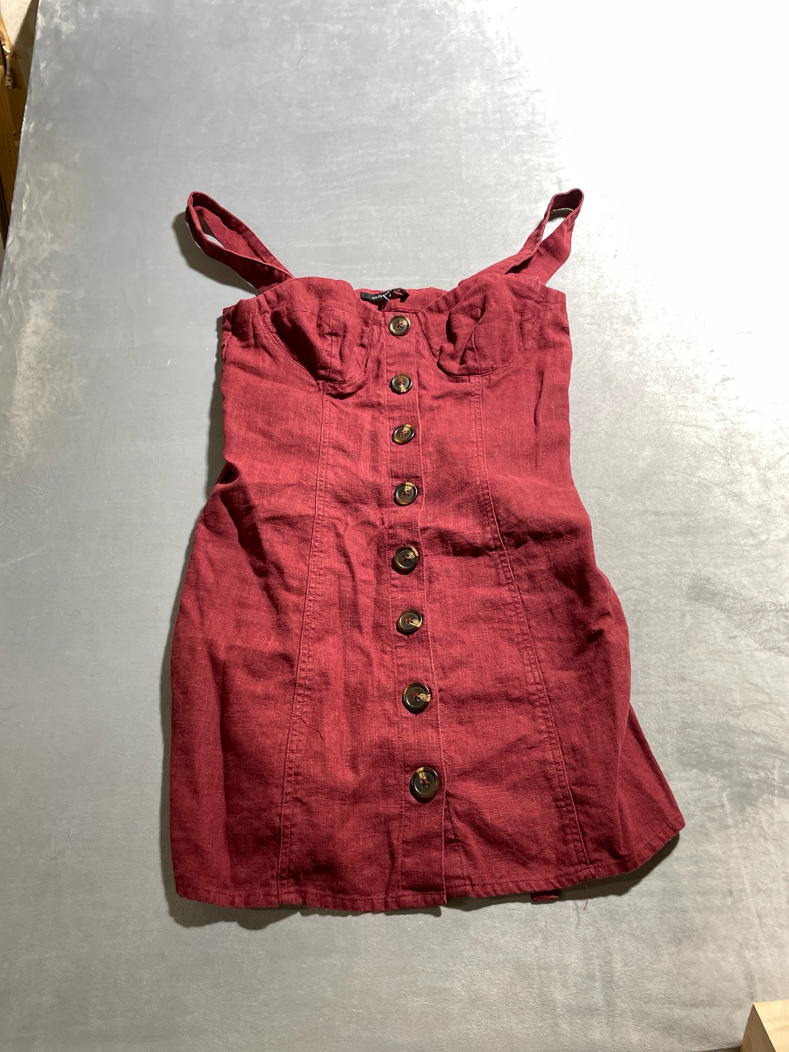 Olivaceous Brick Red Linen-Blend Sundress Size S