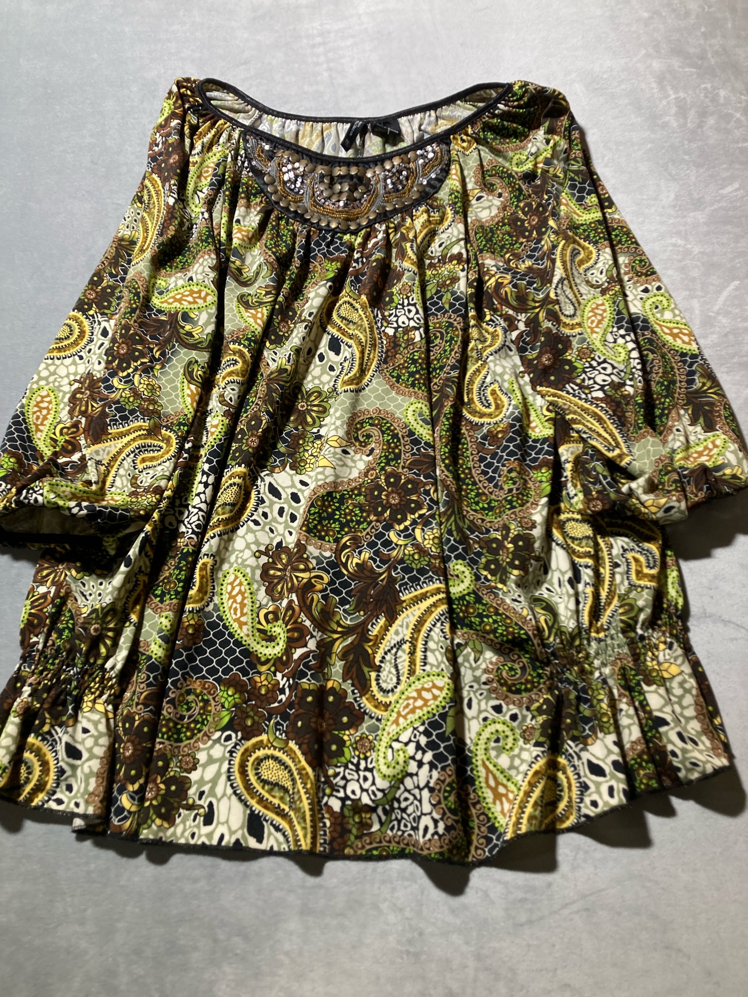 New Directions Green Paisley Polyester-Blend Blouse Size 2X