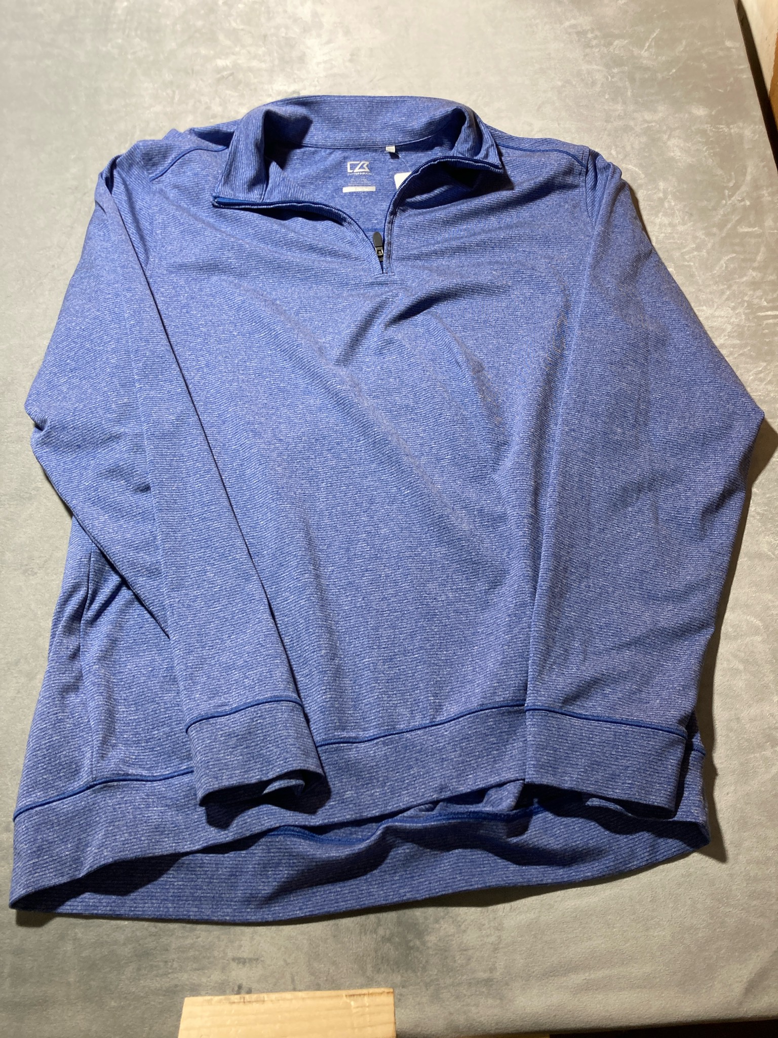 Cutter & Buck Heathered Blue Performance Knit Quarter-Zip Pullover Size XL