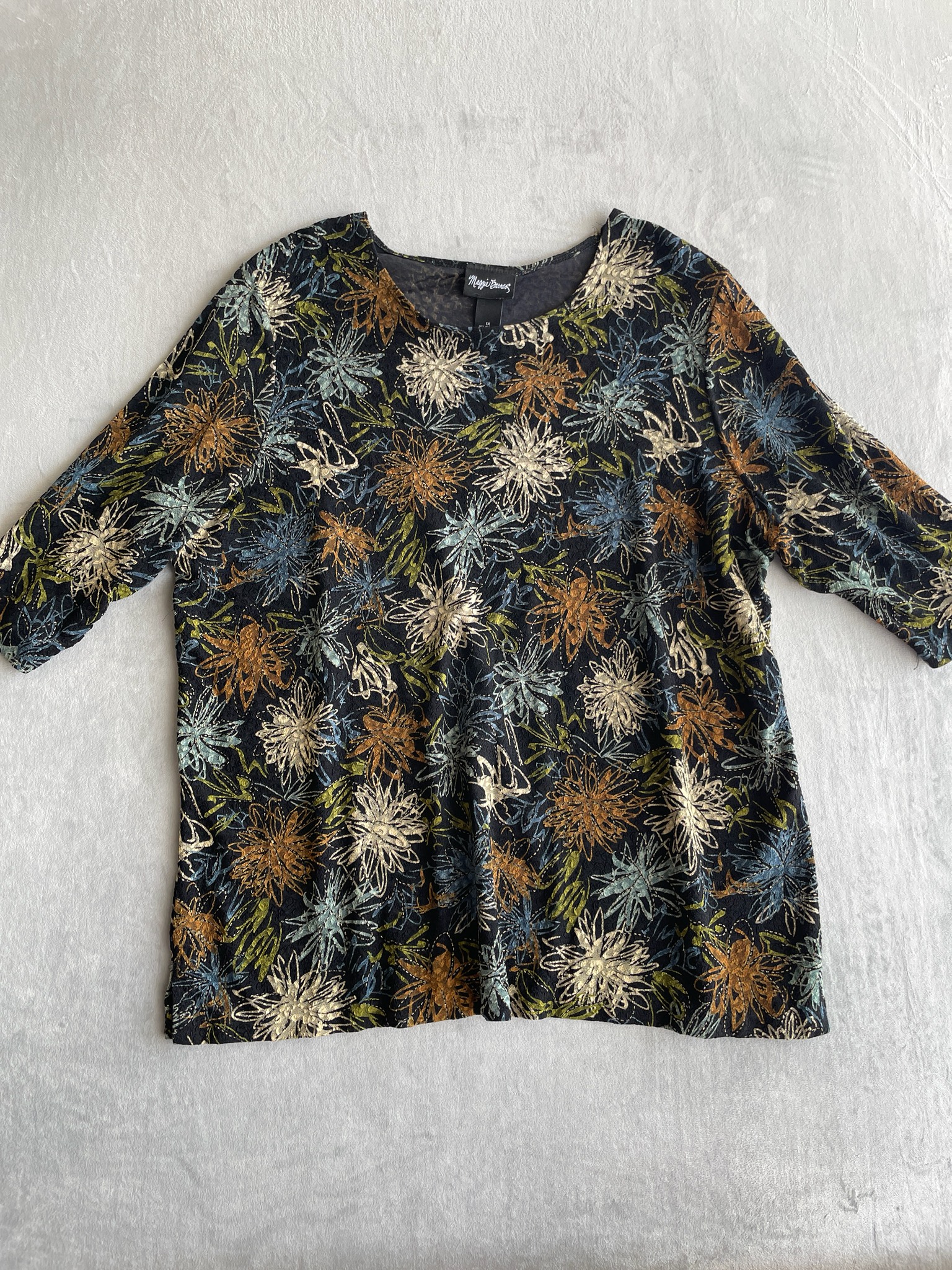 Maggie Barnes Black Metallic Floral Acetate Blend Tunic Size 1X