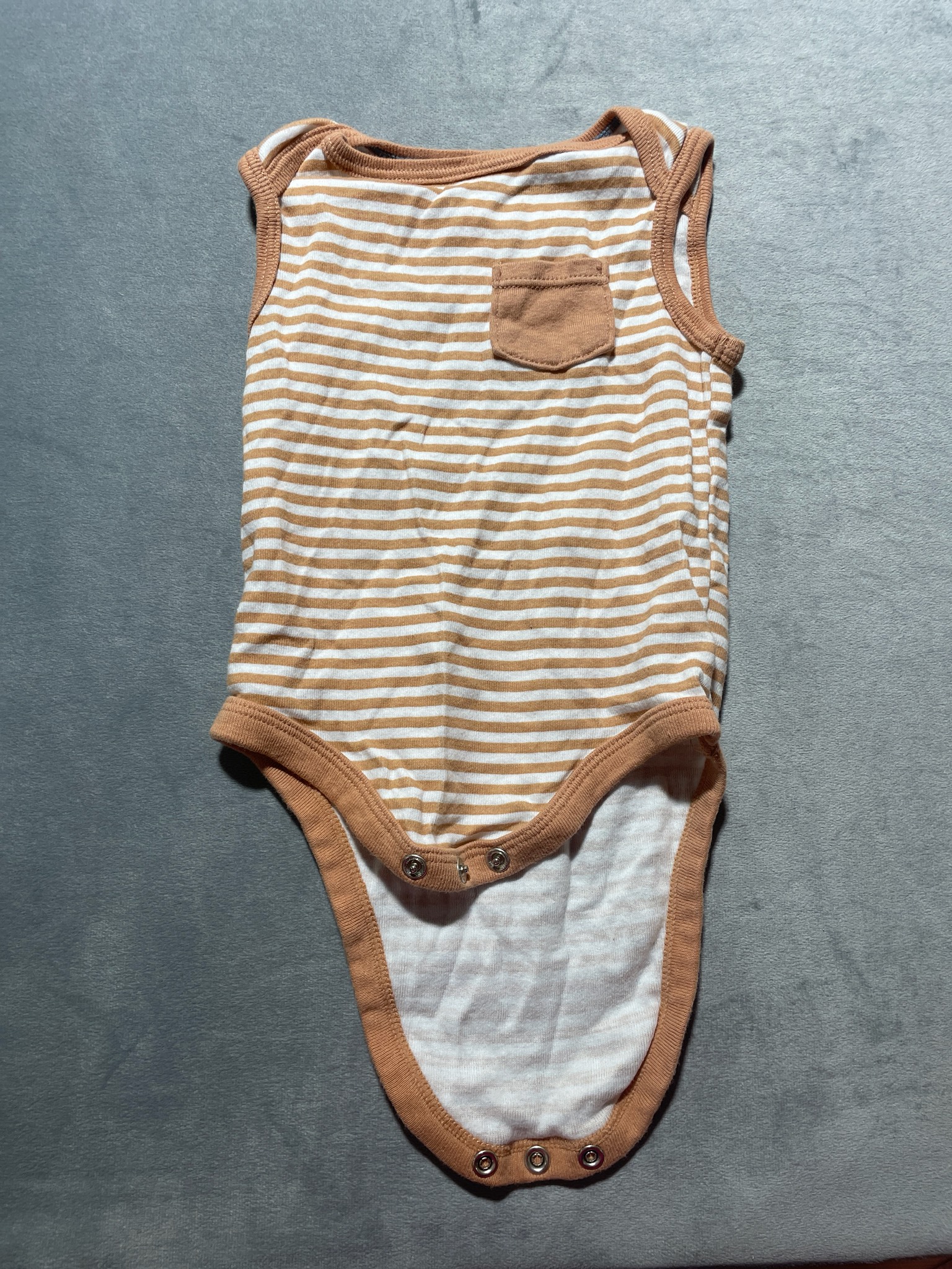 Cloud Island White and Tan Striped Cotton onesie size 3-6M