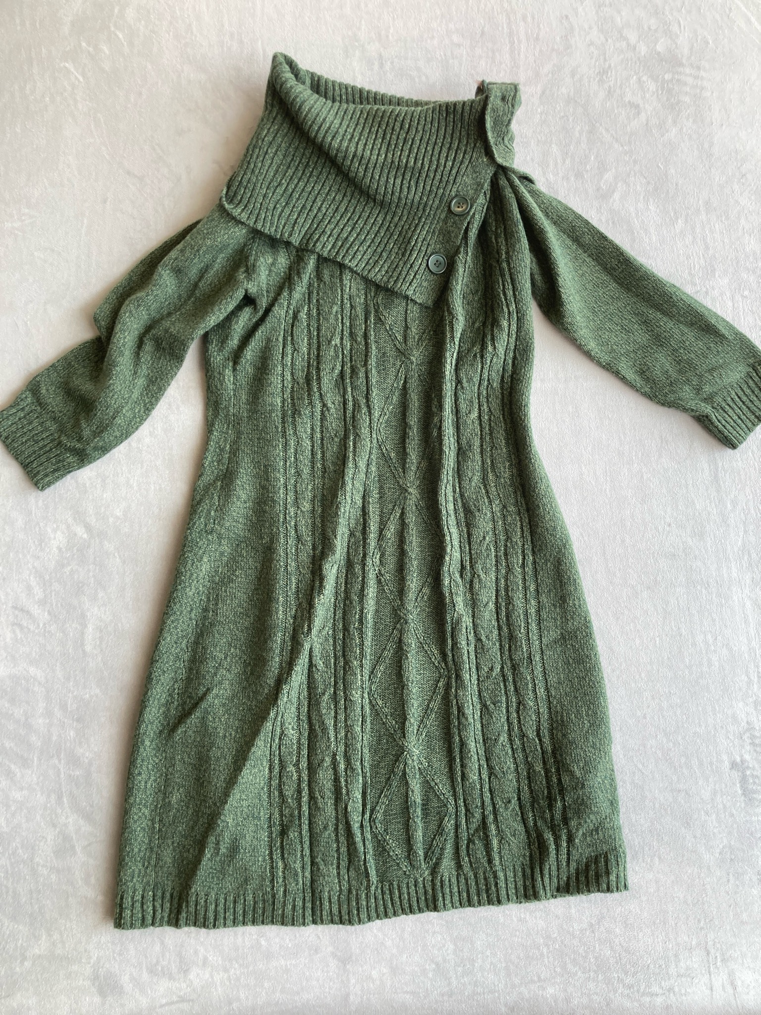 Allison Brittney Green Cable Knit Acrylic Sweater Dress Size M
