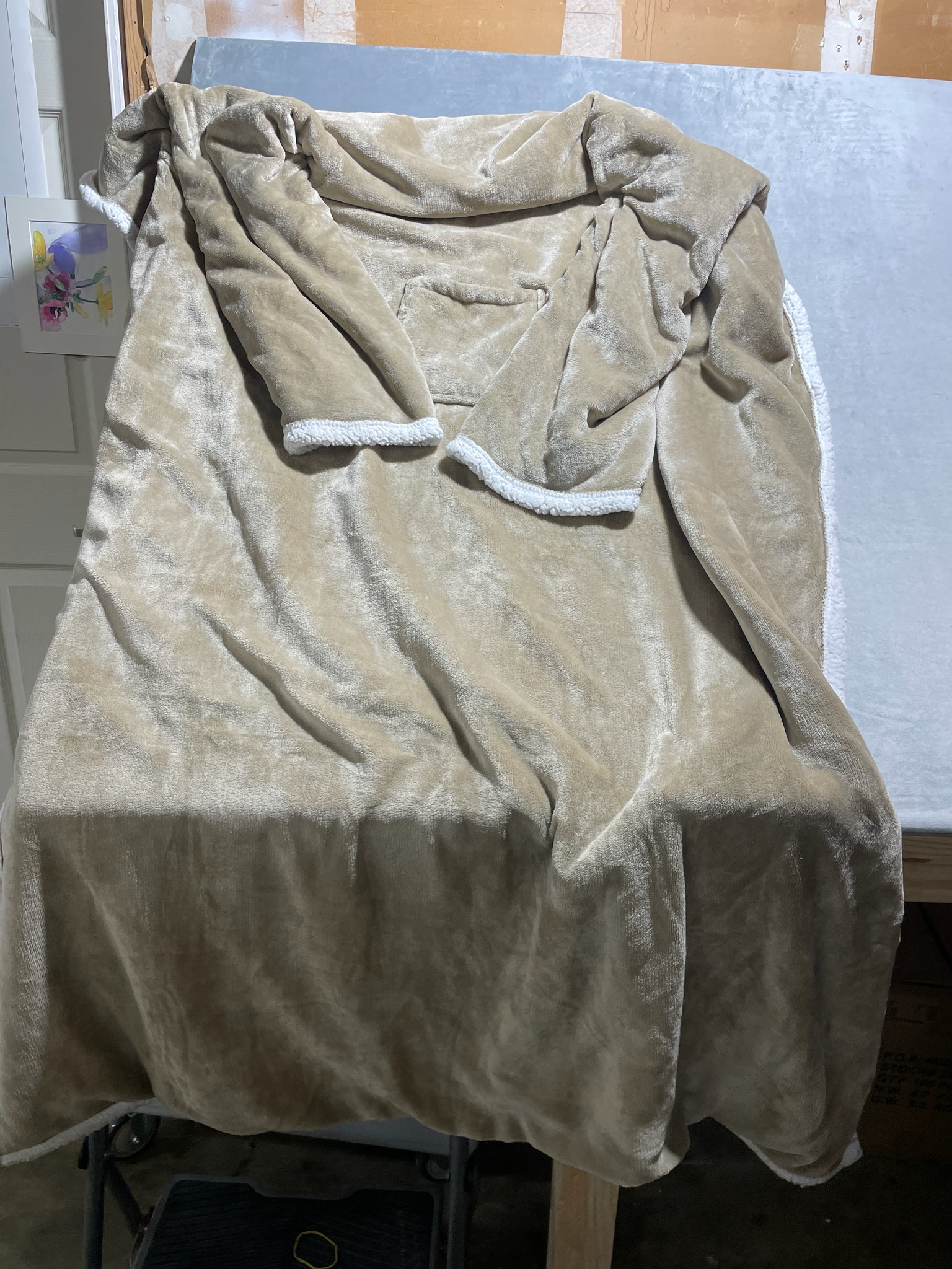 Tan Faux Suede Sherpa-Lined Robe