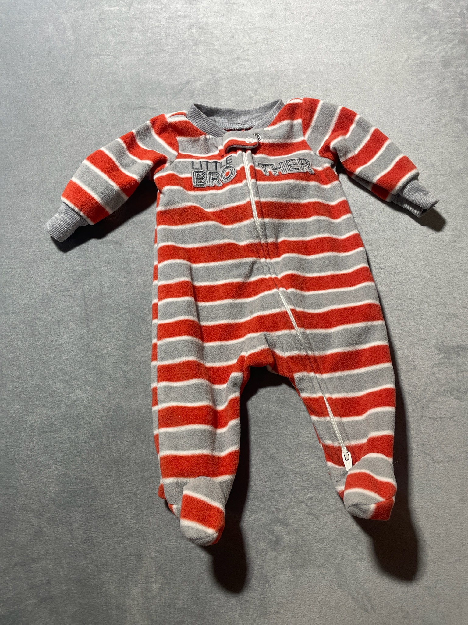 Child of Mine by Carter's Orange-Red Striped Fleece Footed Sleeper Size Newborn