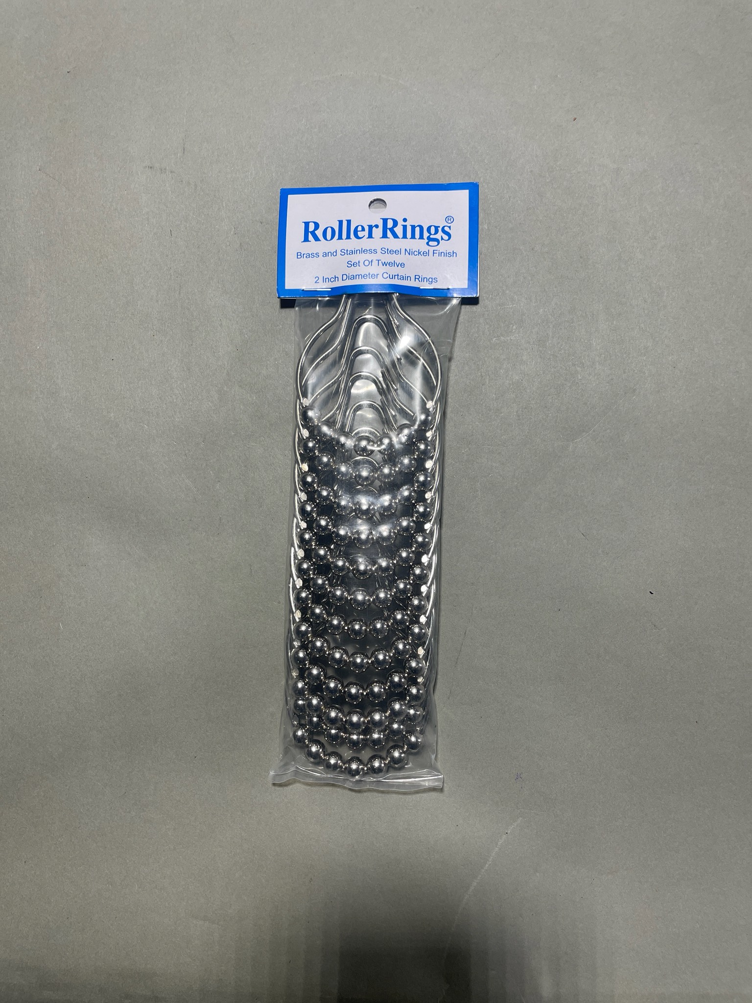 RollerRings Silver Beaded Curtain Rings Size 2 Inch Diameter