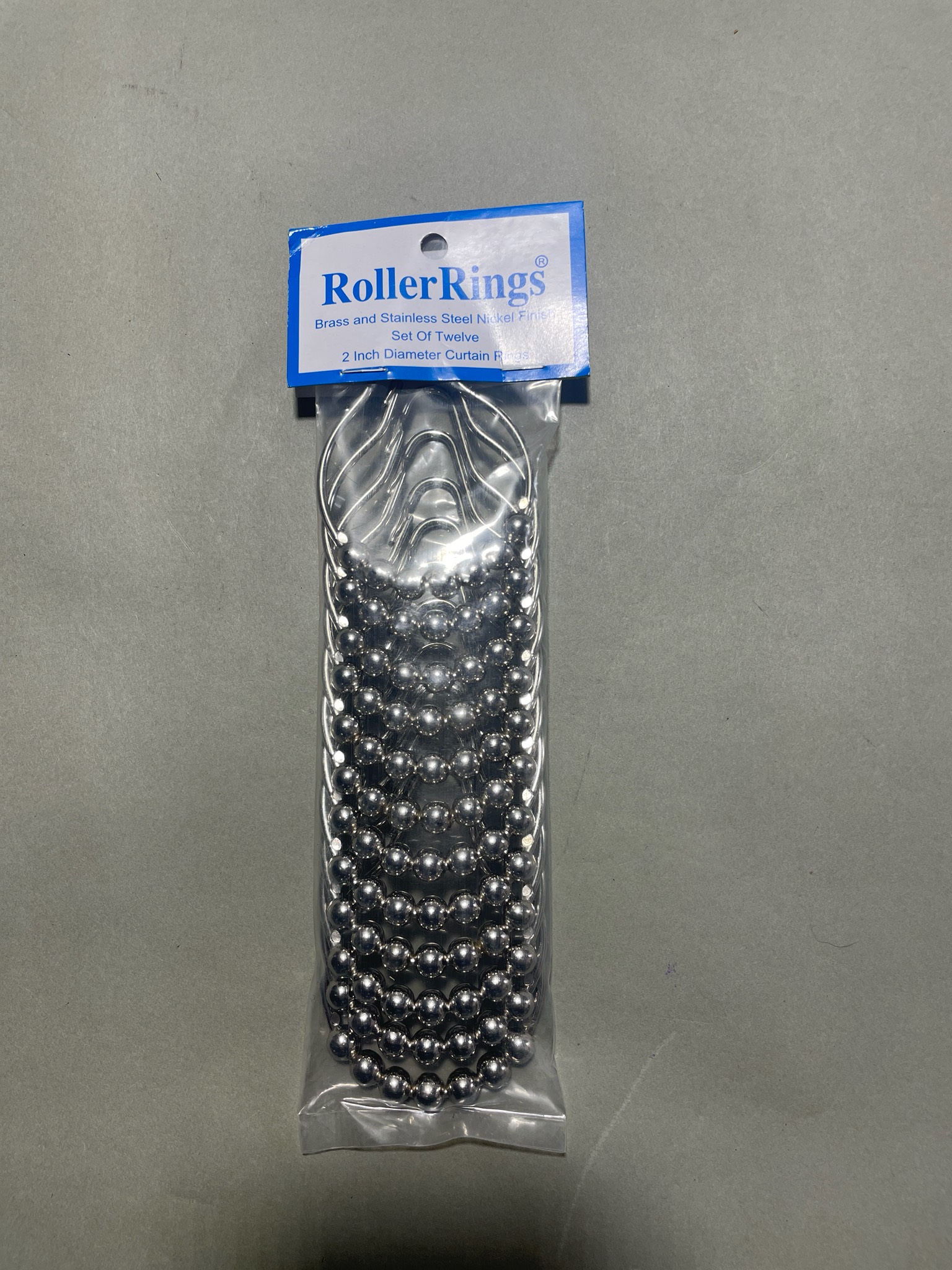 RollerRings Silver Beaded Roller Curtain Rings Size 2 Inch Diameter