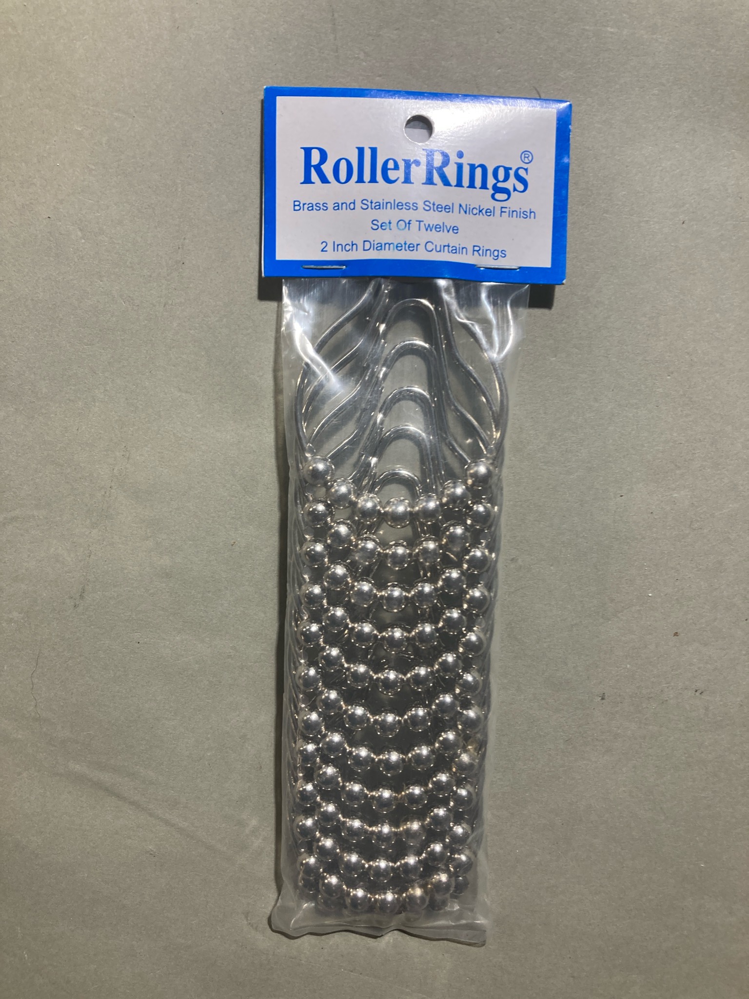 RollerRings Silver Beaded Curtain Rings Size 2 Inch Diameter