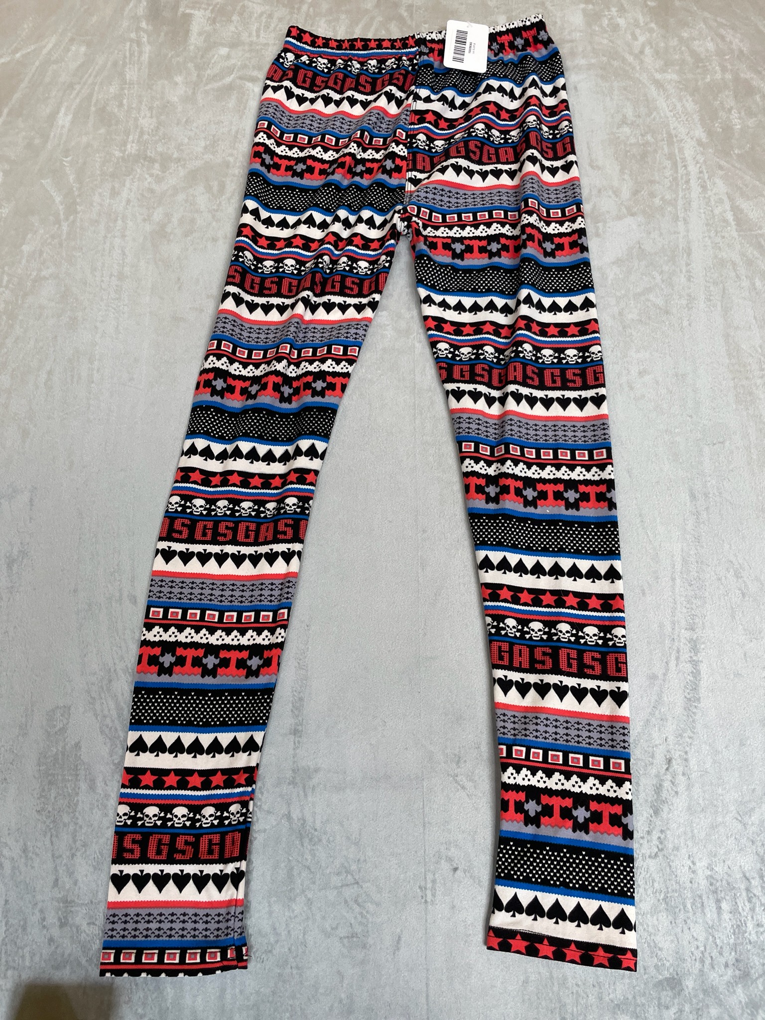 F&F Black Multicolor Novelty Print Polyester-Spandex Leggings Size One Size