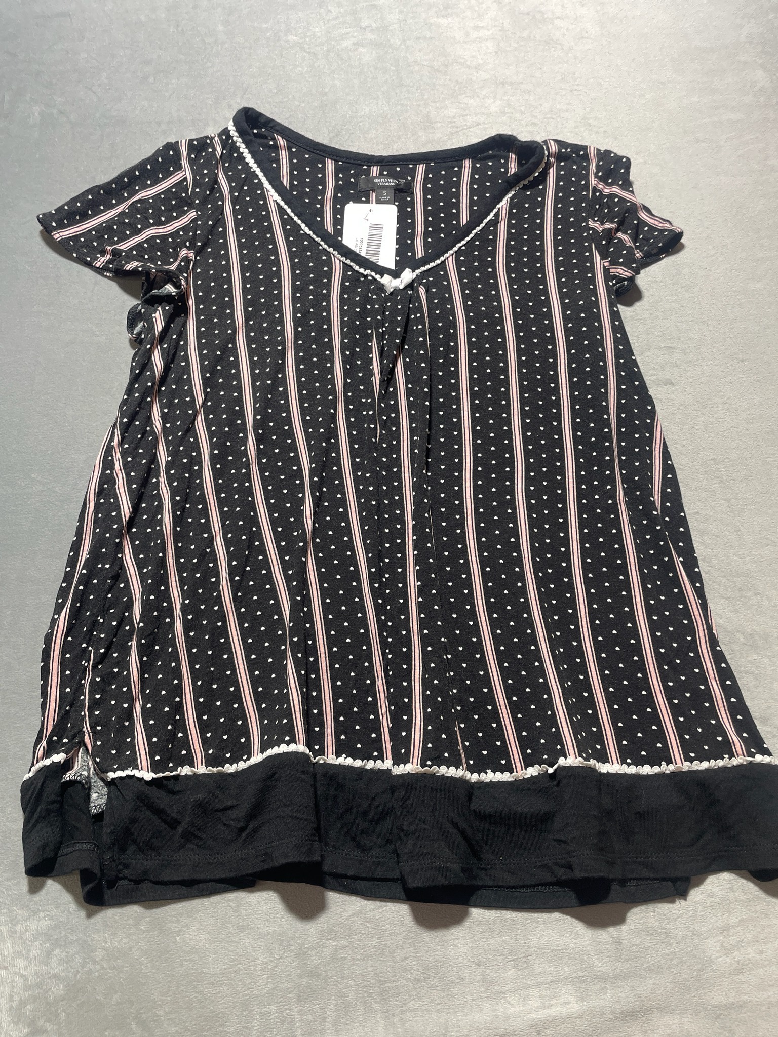 Simply Vera Vera Wang Black Striped Heart Print Rayon Blend Tunic Size S