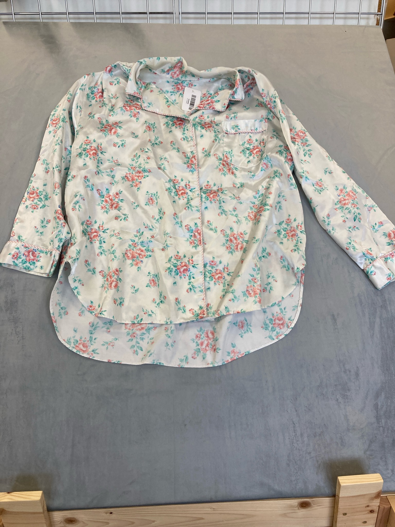Ivory Floral Satin Pajama Top