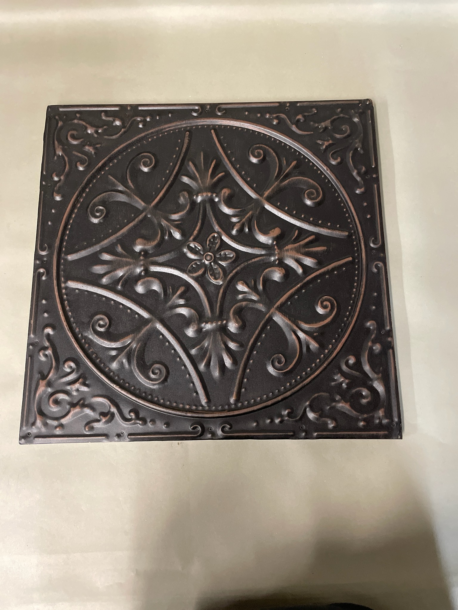 Dark Brown Embossed Metal Wall Plaque